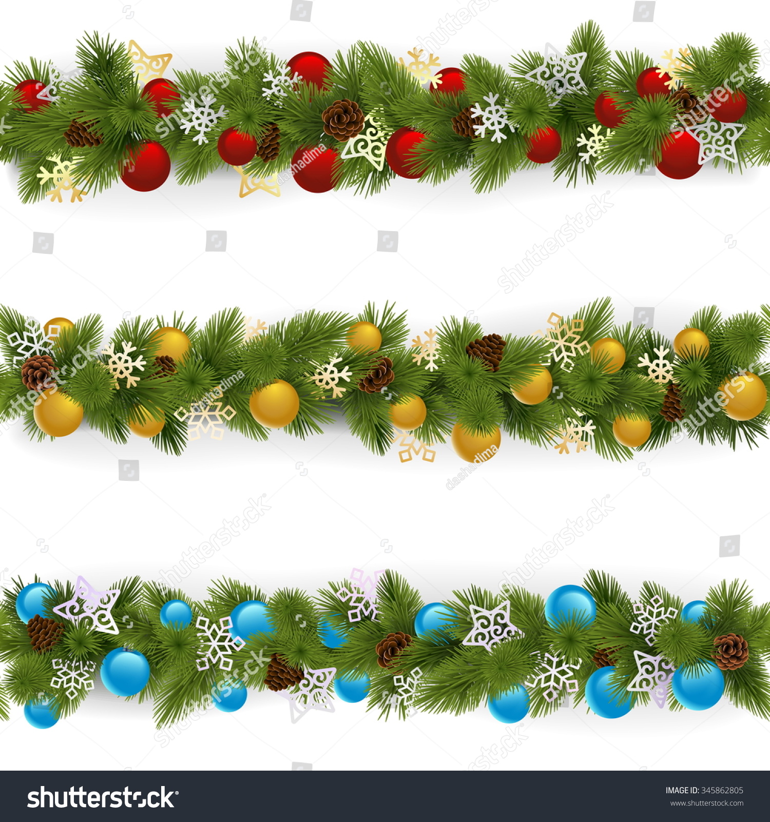 Vector Christmas Borders Set 4 - 345862805 : Shutterstock