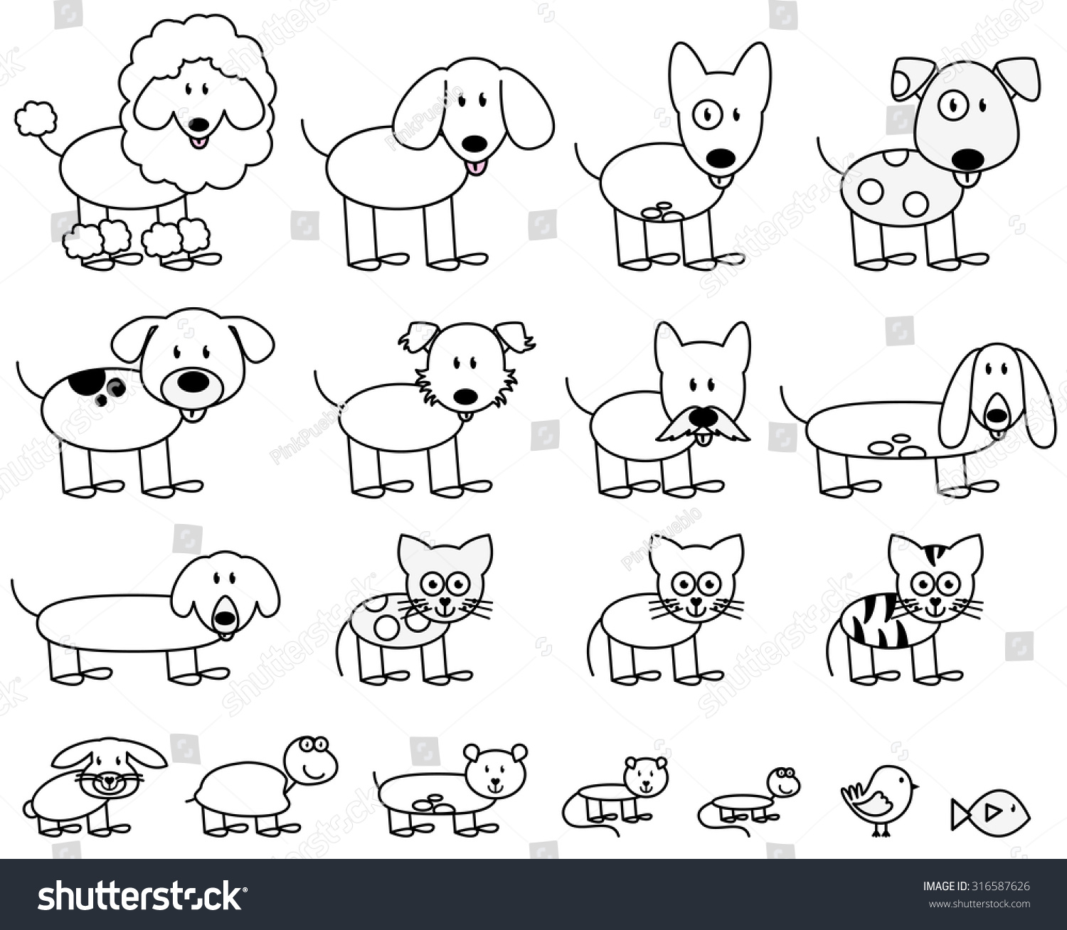 stock vector vector collection of cute stick figure pets and animals 316587626