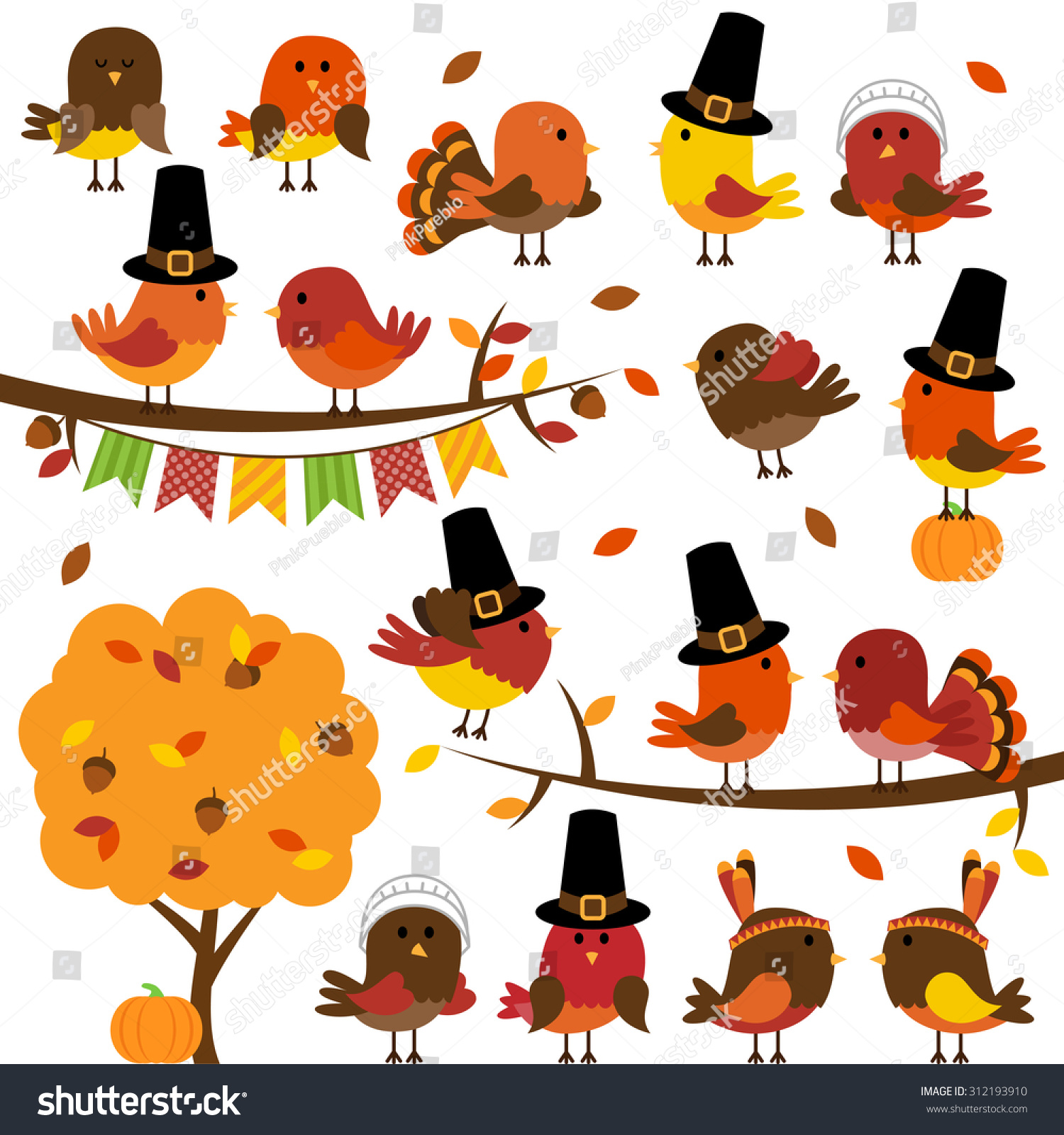 Vector Collection of Cute Thanksgiving and Autumn Birds Vector Collection of Cute Thanksgiving and Autumn Birds