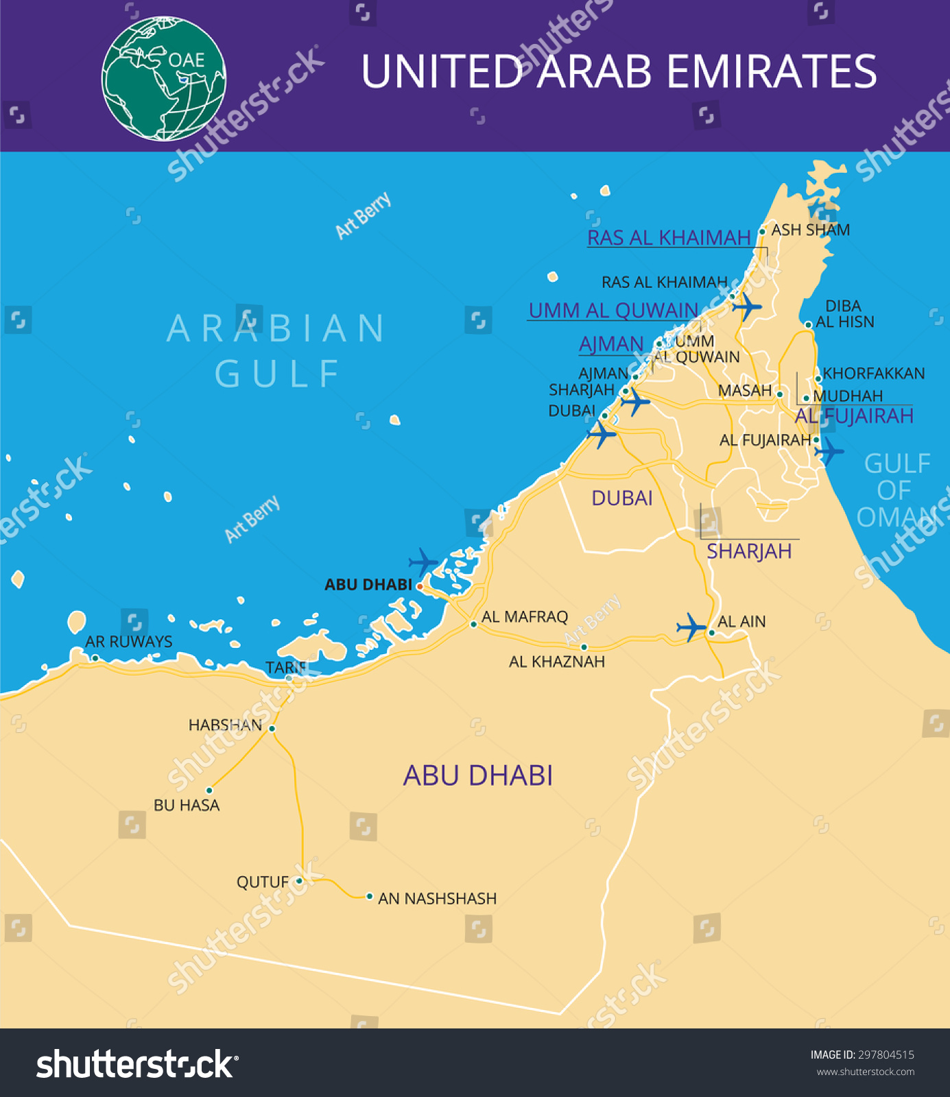 Vector Color Map Of United Arab Emirates. All Objects Are Located On ...