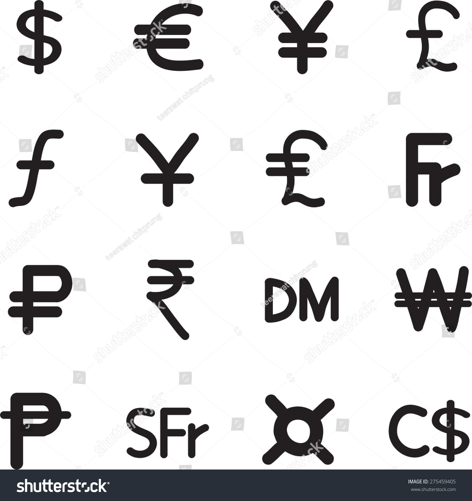 Vector Currency Symbols Set. - 275459405 : Shutterstock