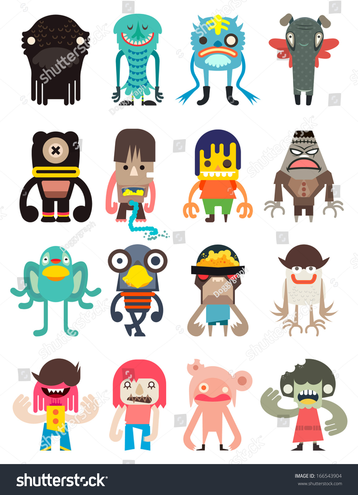 Vector Cute Monsters Collection, Illustrator Cartoon Set Monsters