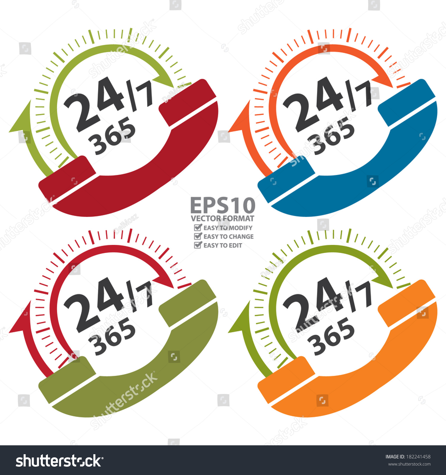 Vector 24/7 365 Days Call Center Icon, Badge, Label Or Sticker For