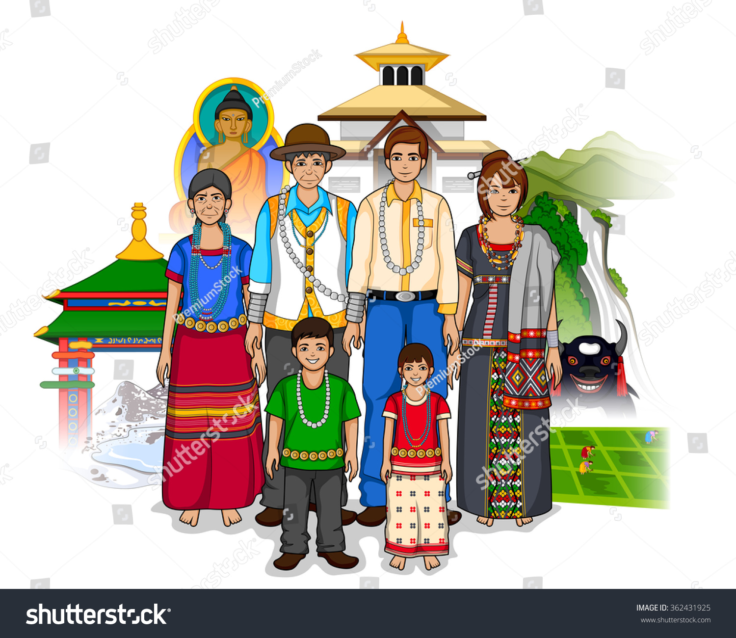 vector-design-arunachali-family-showing-culture-stock-vector-362431925