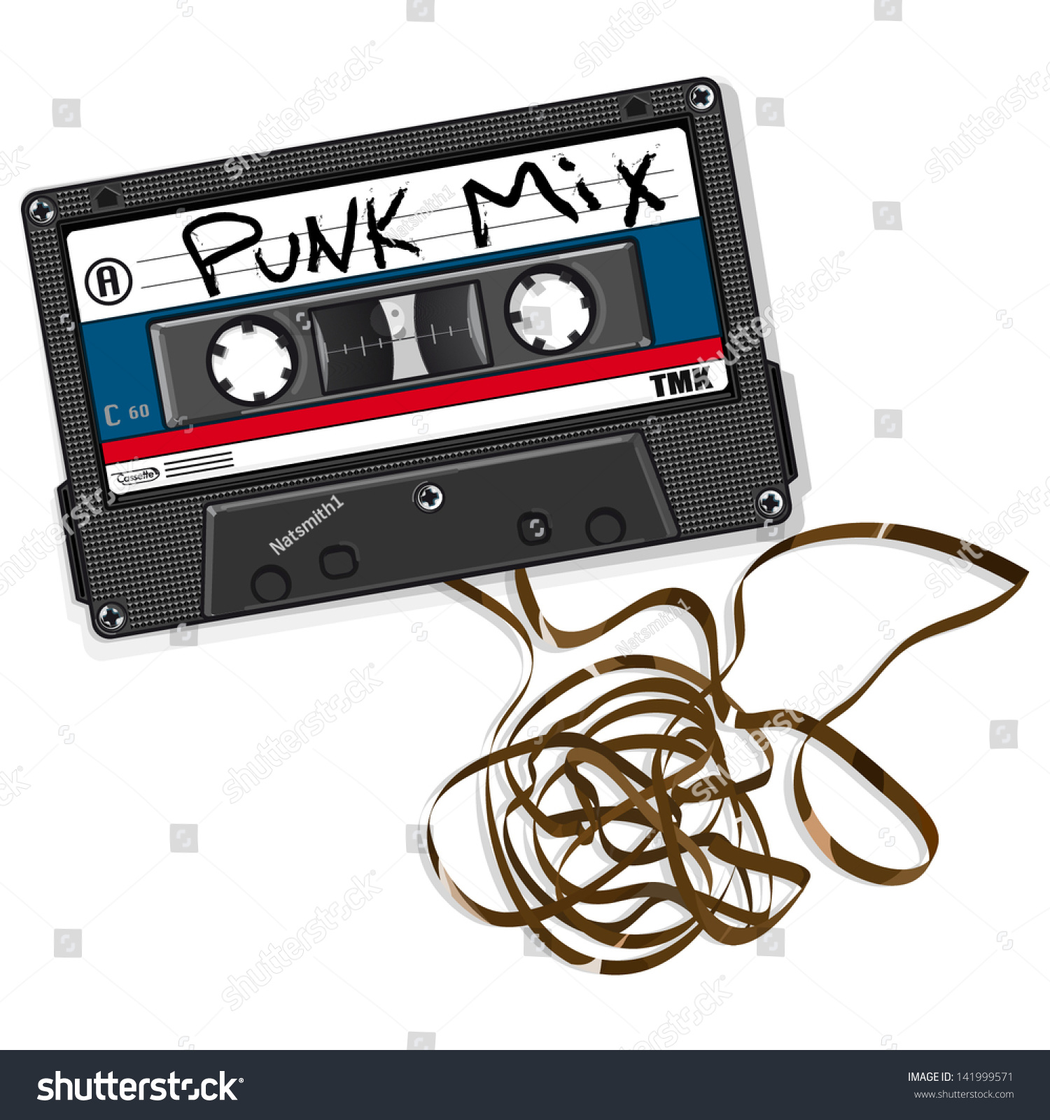 Vector Drawing Of A Broken Cassette Tape/Broken Cassette Tape/Easy To