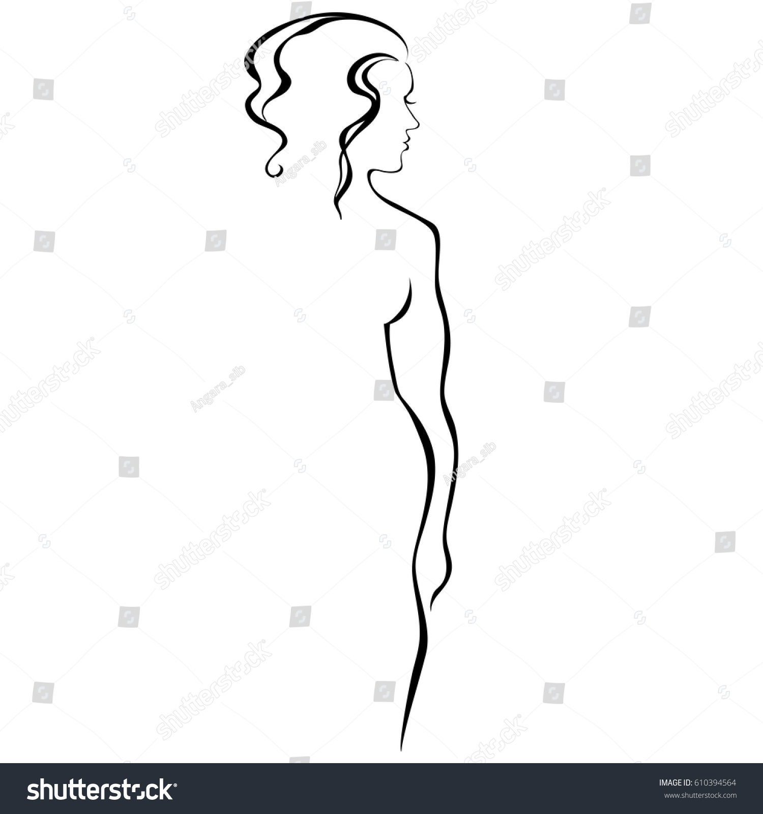 Vector Drawing Naked Girl Figure Larger 库存矢量图免版税610394564