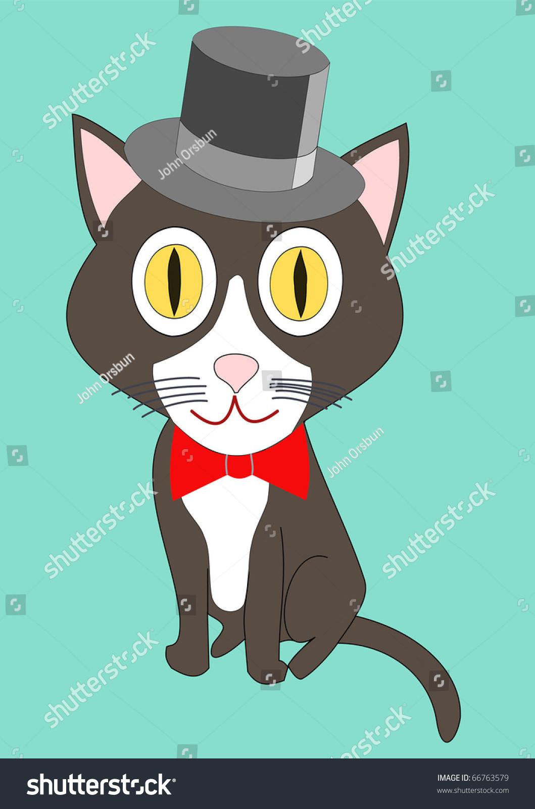 Vector Drawing Of A Tuxedo Cat With Top Hat And Bow Tie. 66763579