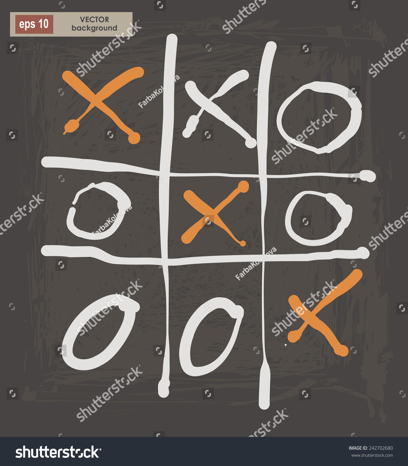 Vector Drawing Of Tic Tac Toe On A Dark Background. Decorative Stylized