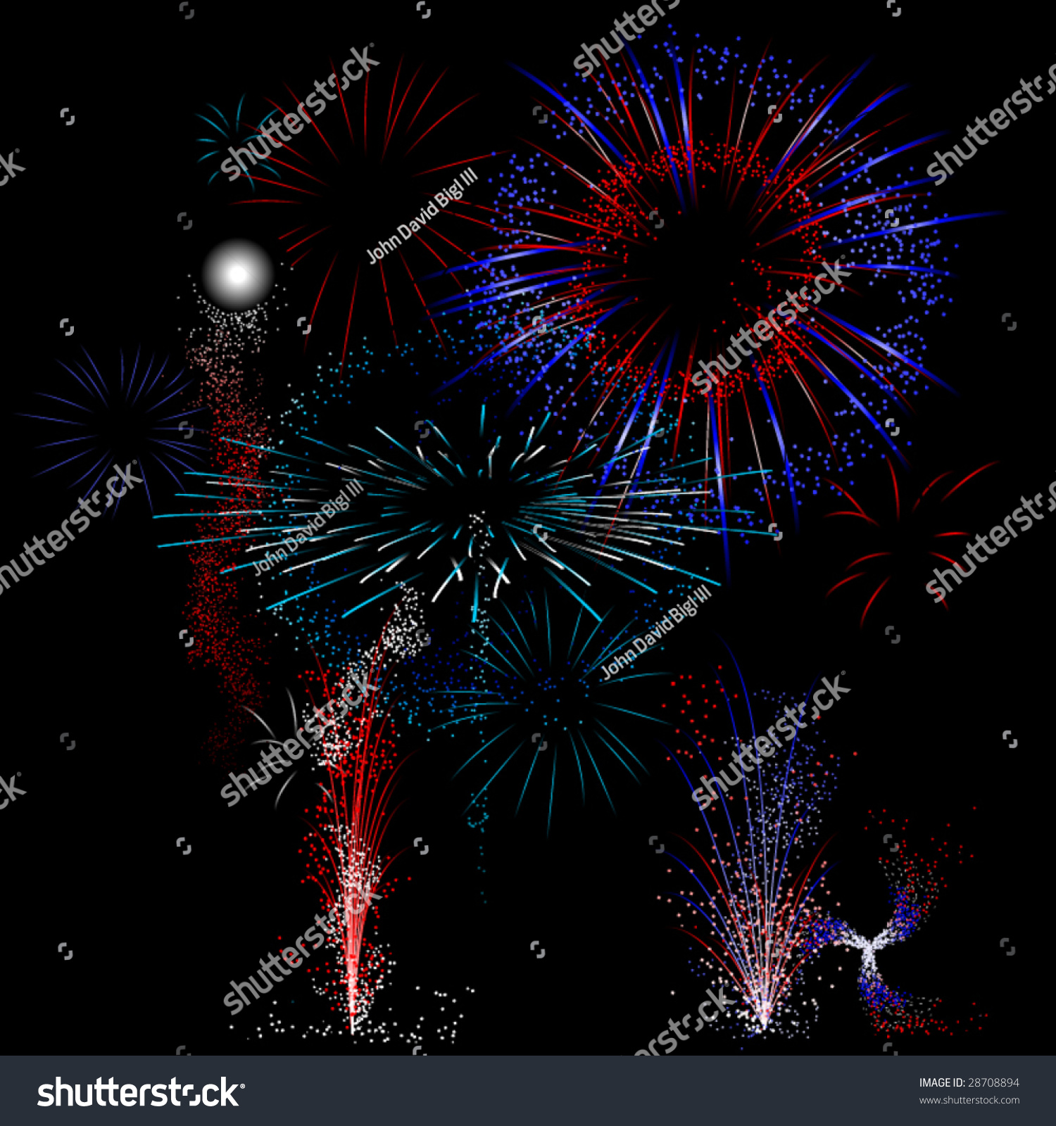 Vector Fireworks Background - Red White And Blue ...