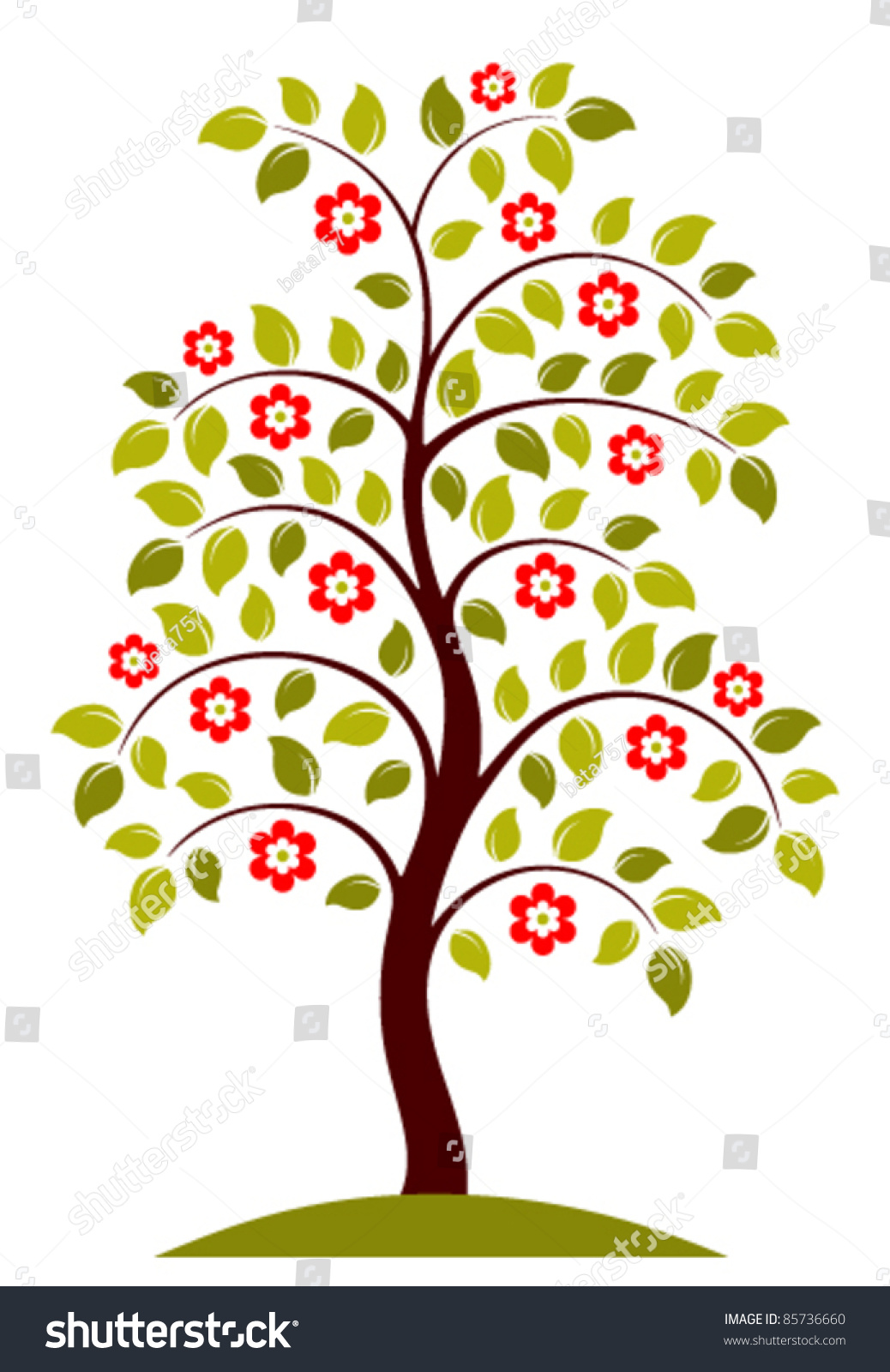 Vector Flowering Tree On White Background Stock Vector 85736660