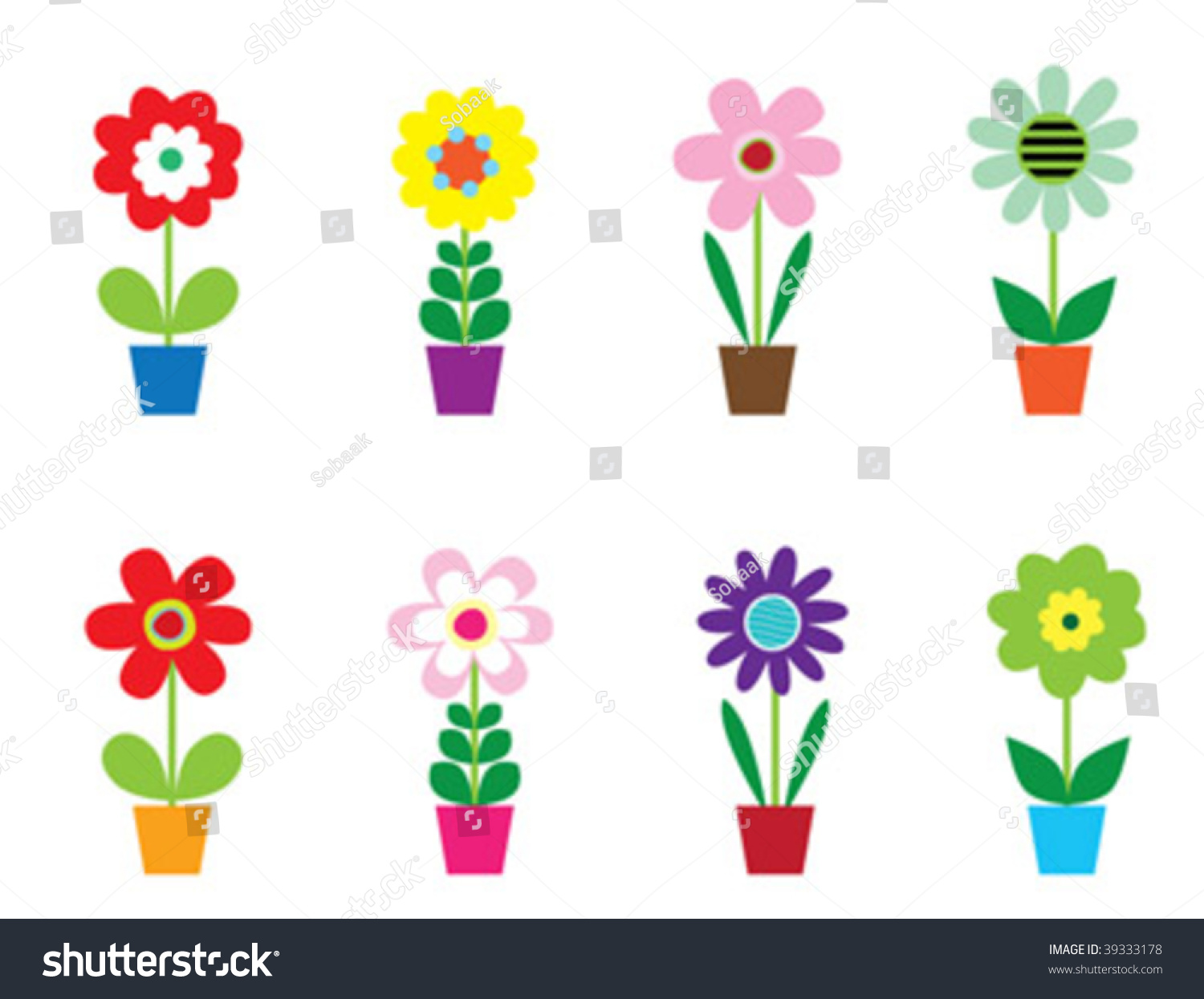 Vector Flowers In Pots - 39333178 : Shutterstock