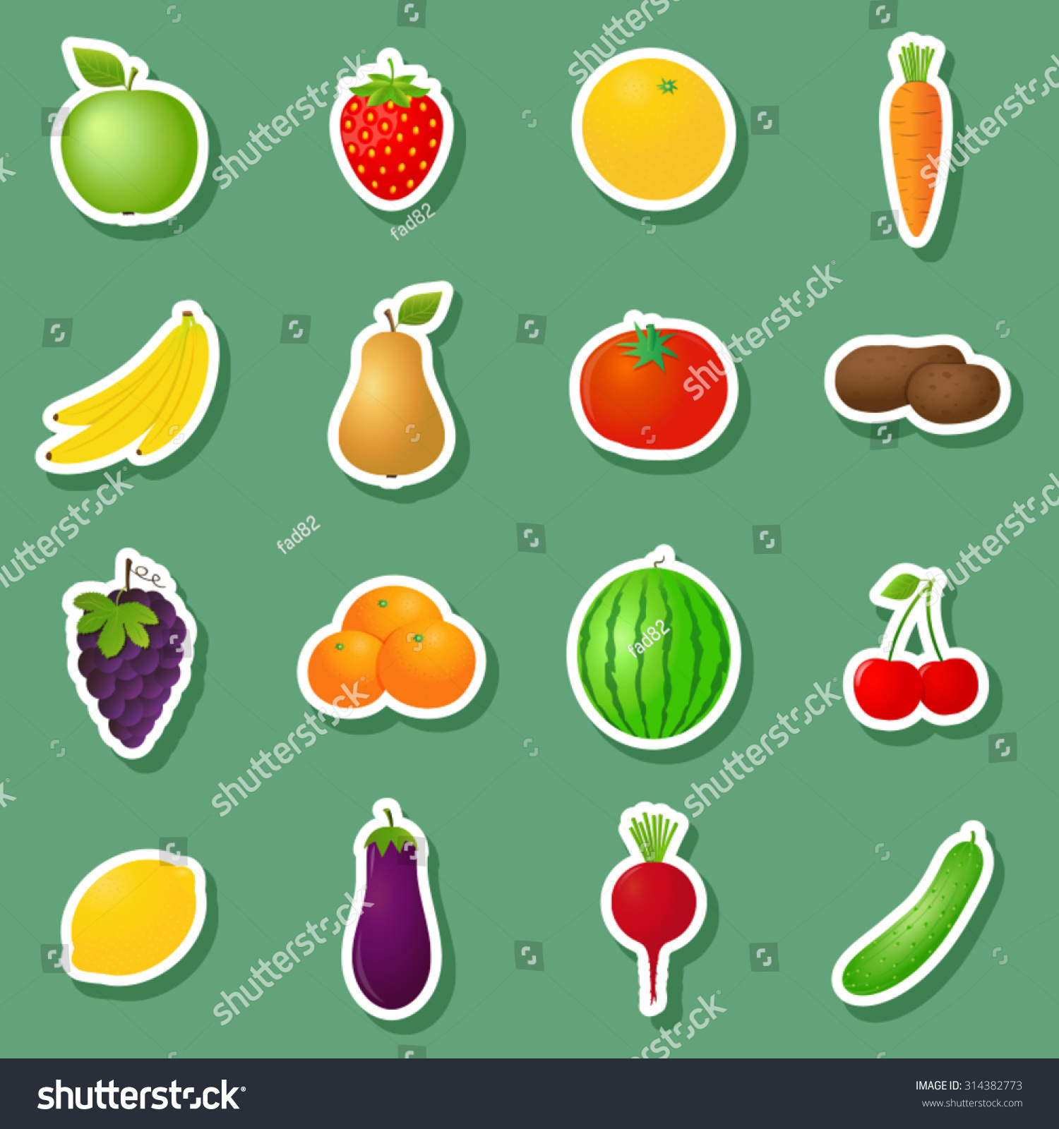 Vector Fruits Vegetables Stickers Stock Vector Royalty Free