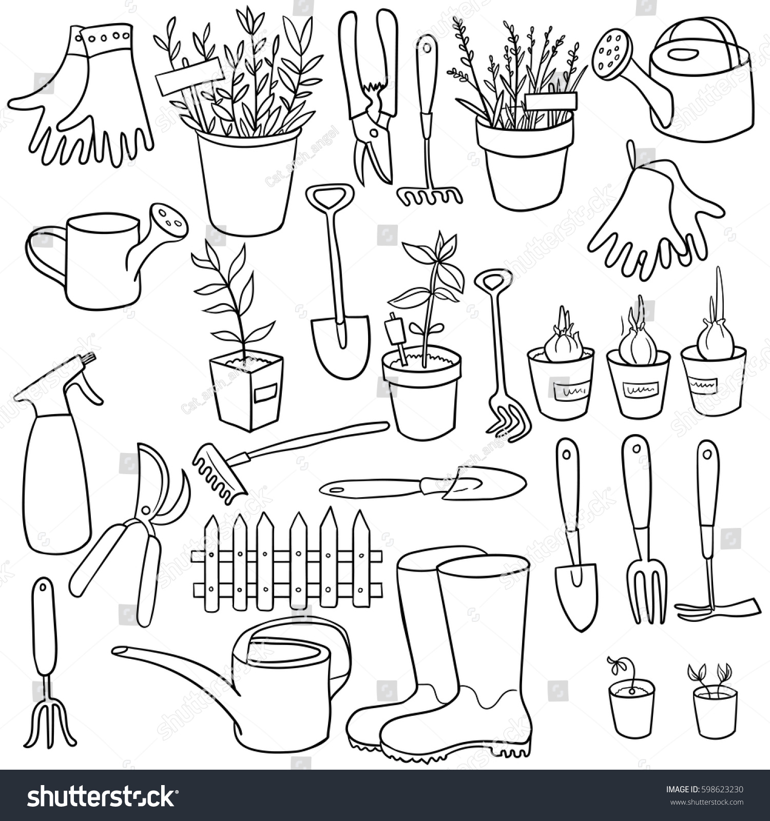 Vector Gardening Doodle Set Hand Drawn Stock Vector Royalty Free