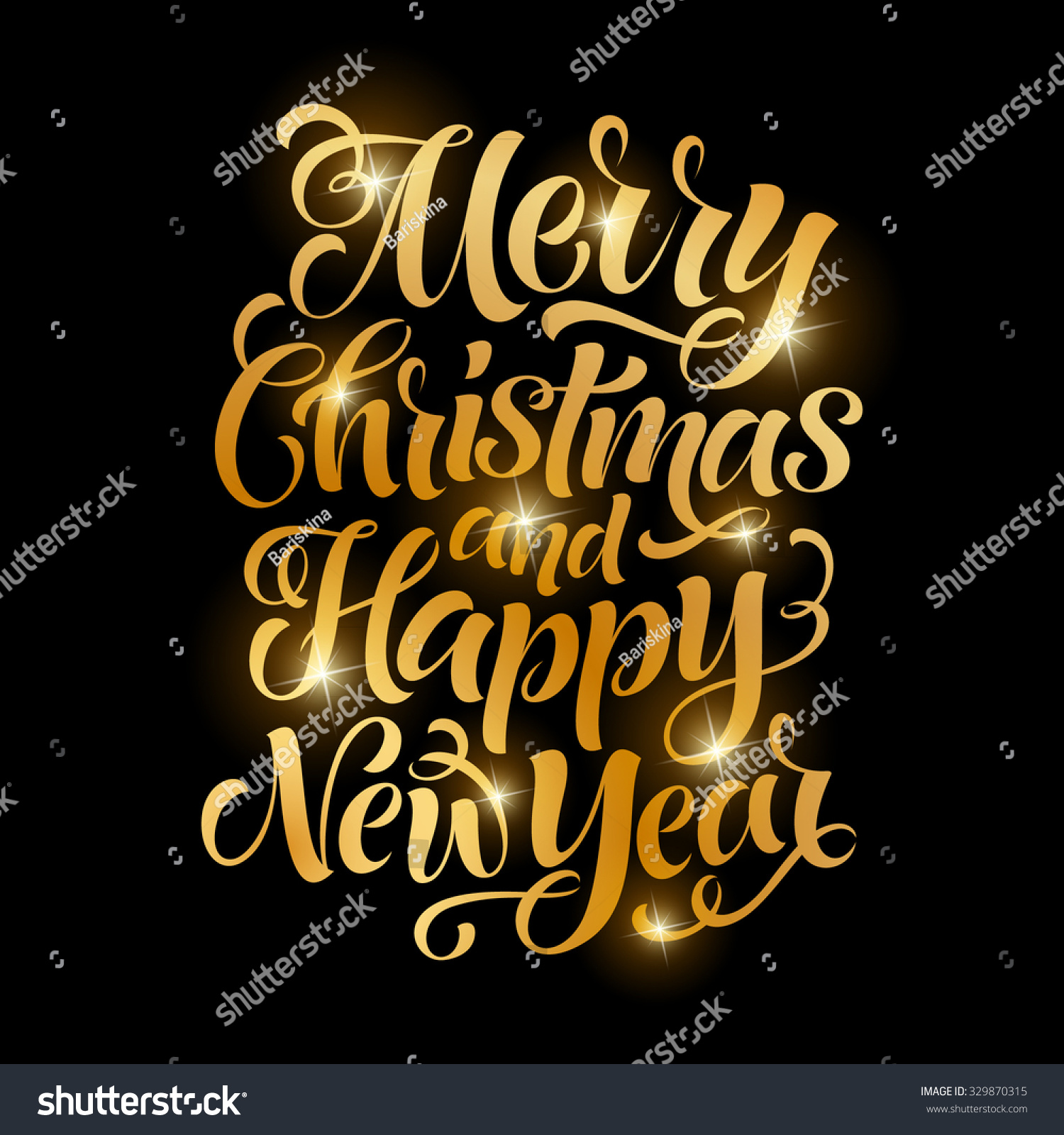 Vector Golden Text On Black Background. Merry Christmas And Happy New