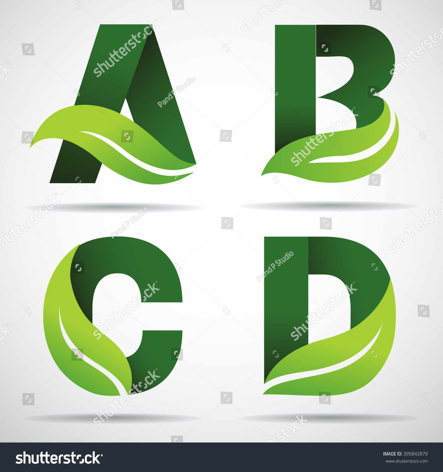 Vector Green Alphabet Set Of Eco Letters Logo With Leaves A B C D