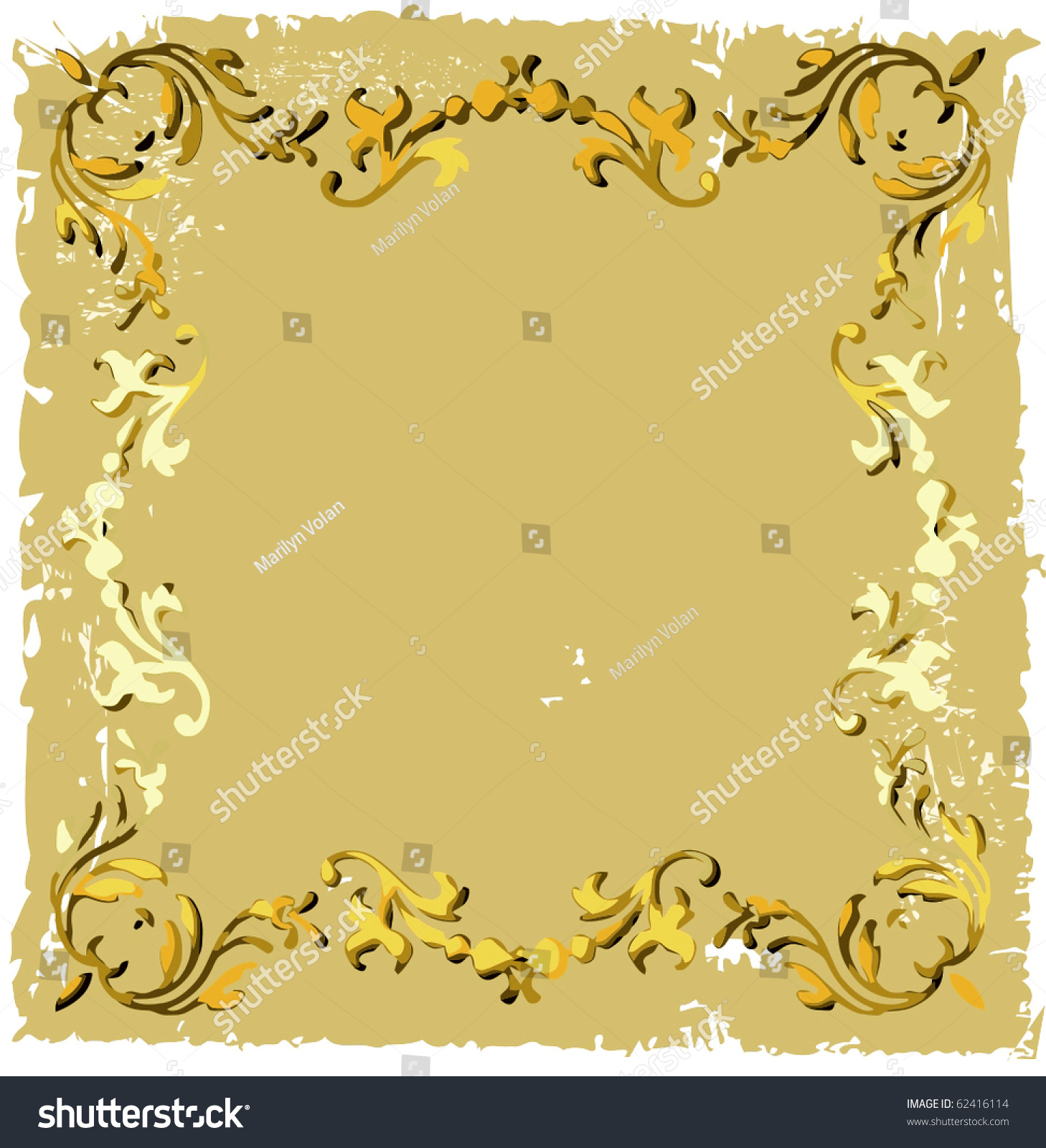 Vector Grunge Paper Background With Gold Decorative Border - 62416114