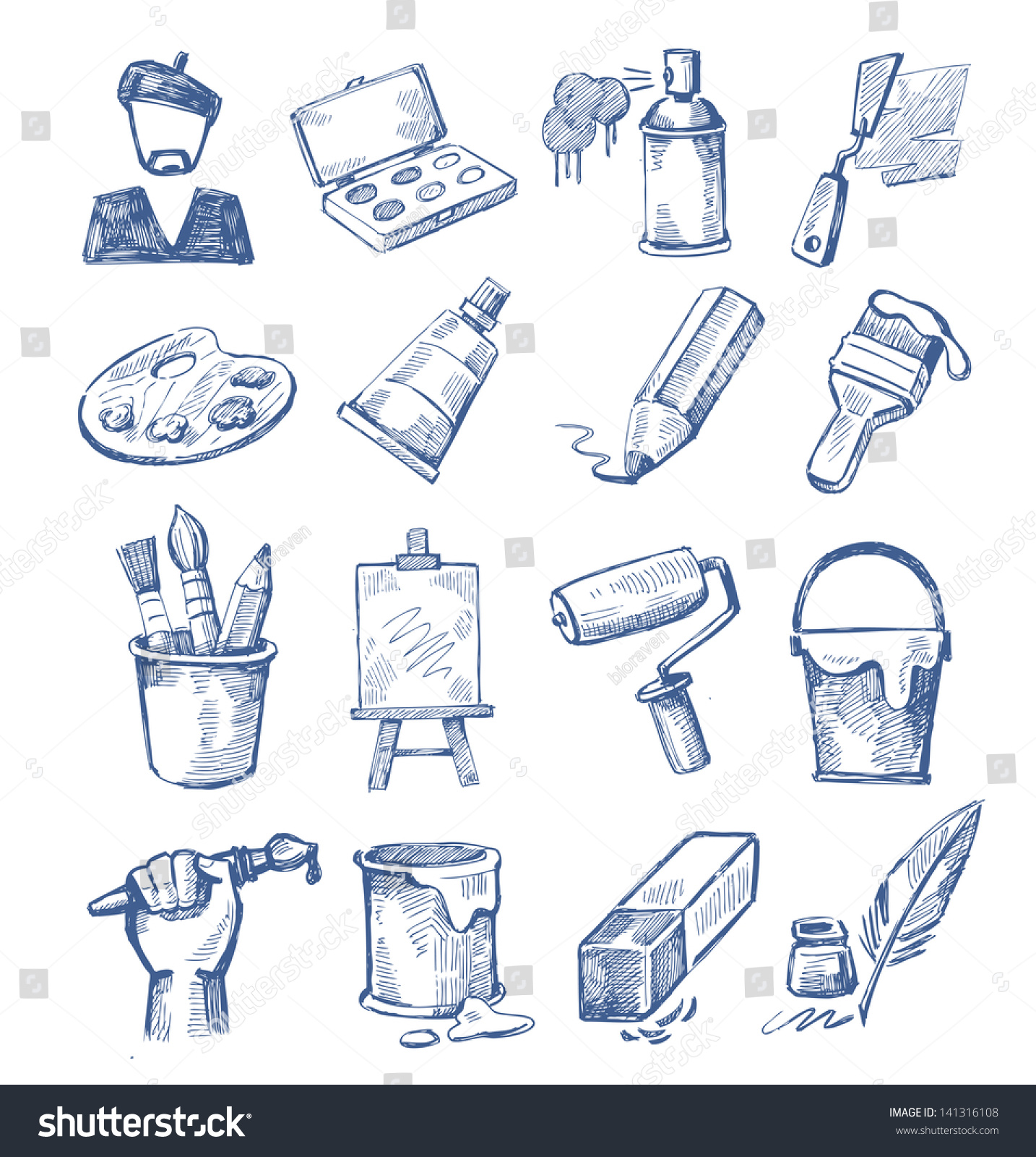 Vector Hand Drawn Art Icons Set On White - 141316108 : Shutterstock