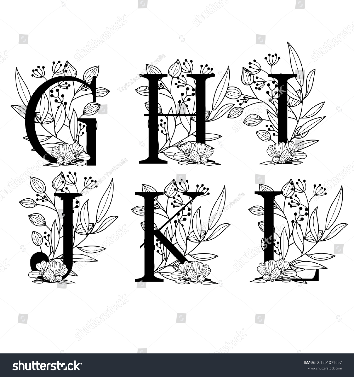 Vector Hand Drawn Floral Uppercase Letters Stock Vector Royalty Free