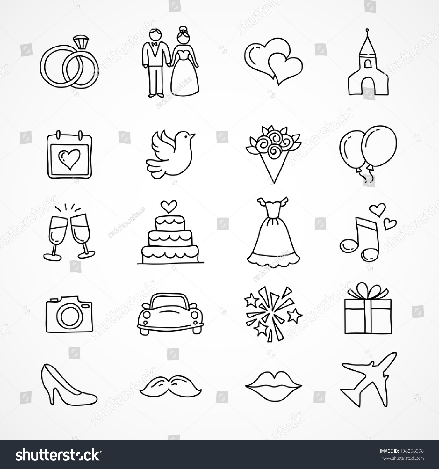 Vector Hand Drawn Set Of Wedding Icons Bride Groom Couple Love Marriage 198258998 8622