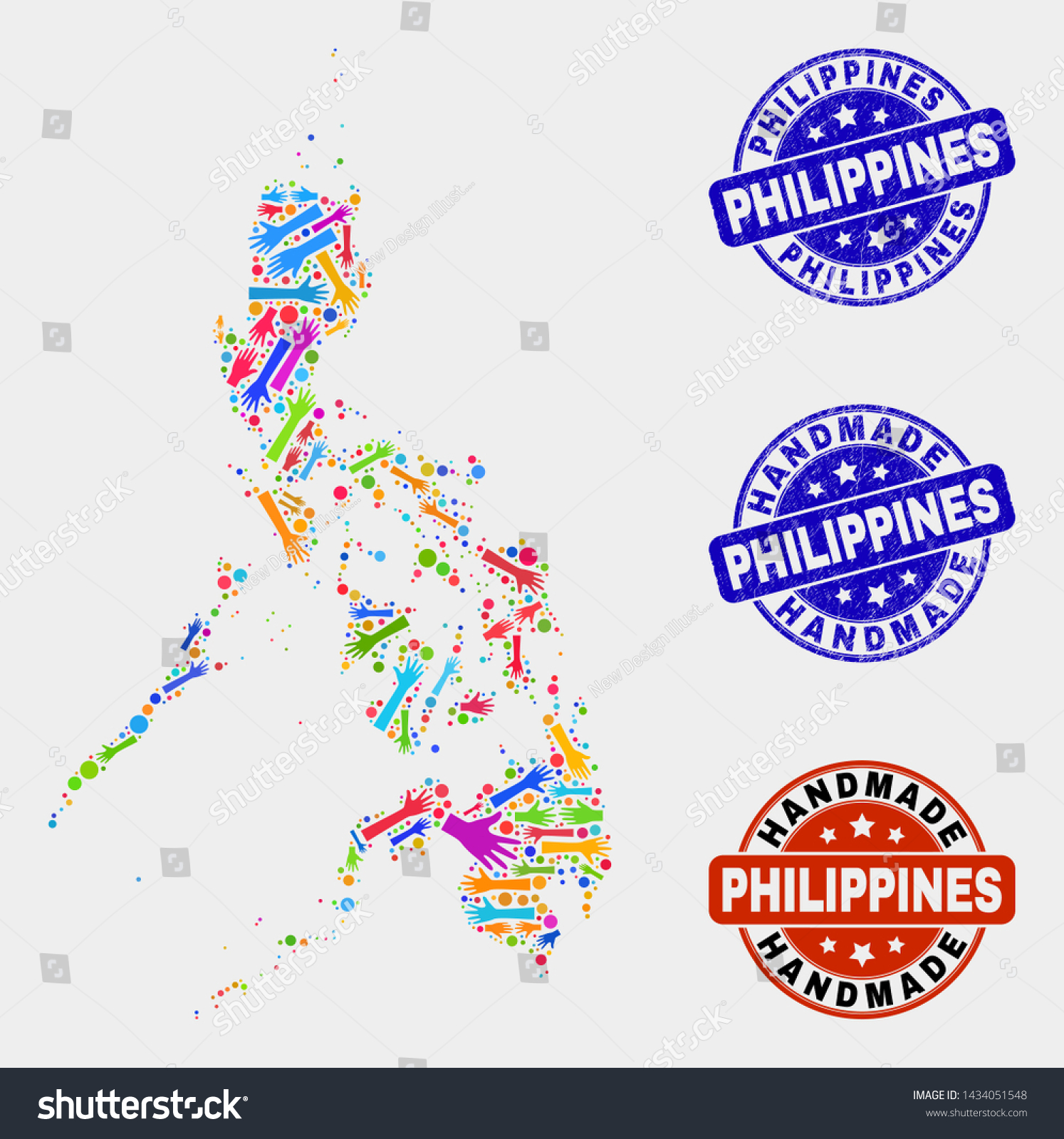 Vector Handmade Combination Philippines Map Rubber Vector De Stock