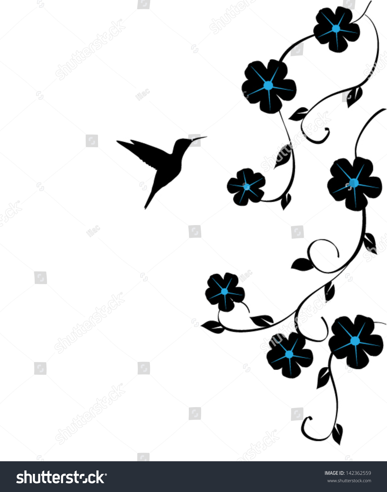 Vector Hummingbird Flowers Stock Vector 142362559 - Shutterstock