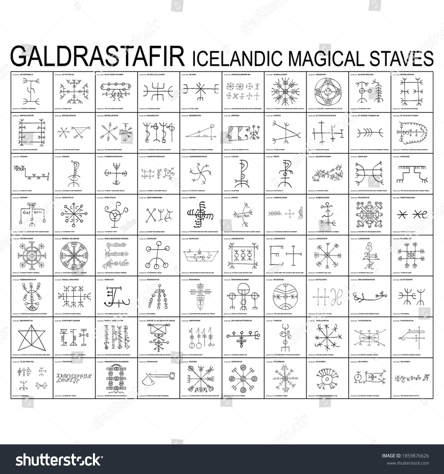 Vector Icon Set Galdrastafir Icelandic Magical Stock Vector Royalty