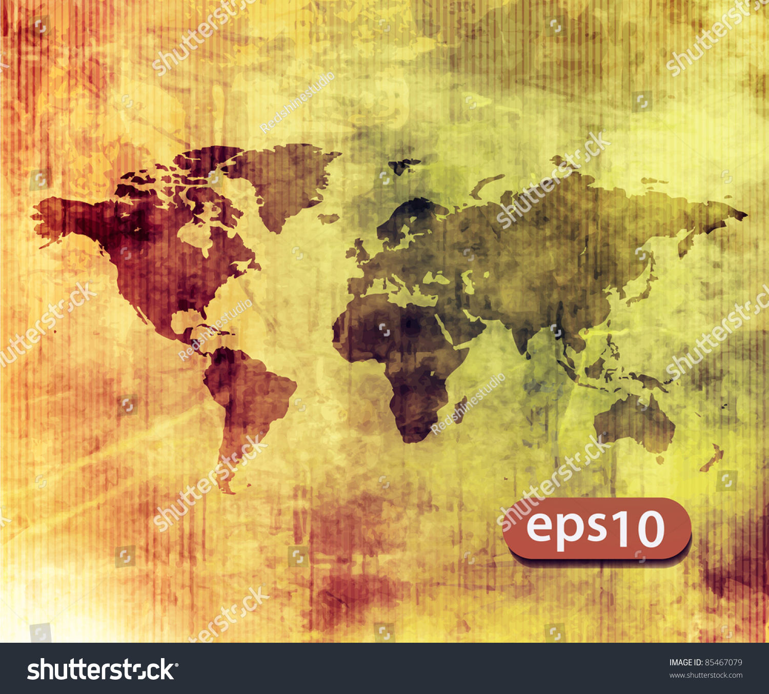 Vector Illustrated World Map With White Texture Background. - 85467079