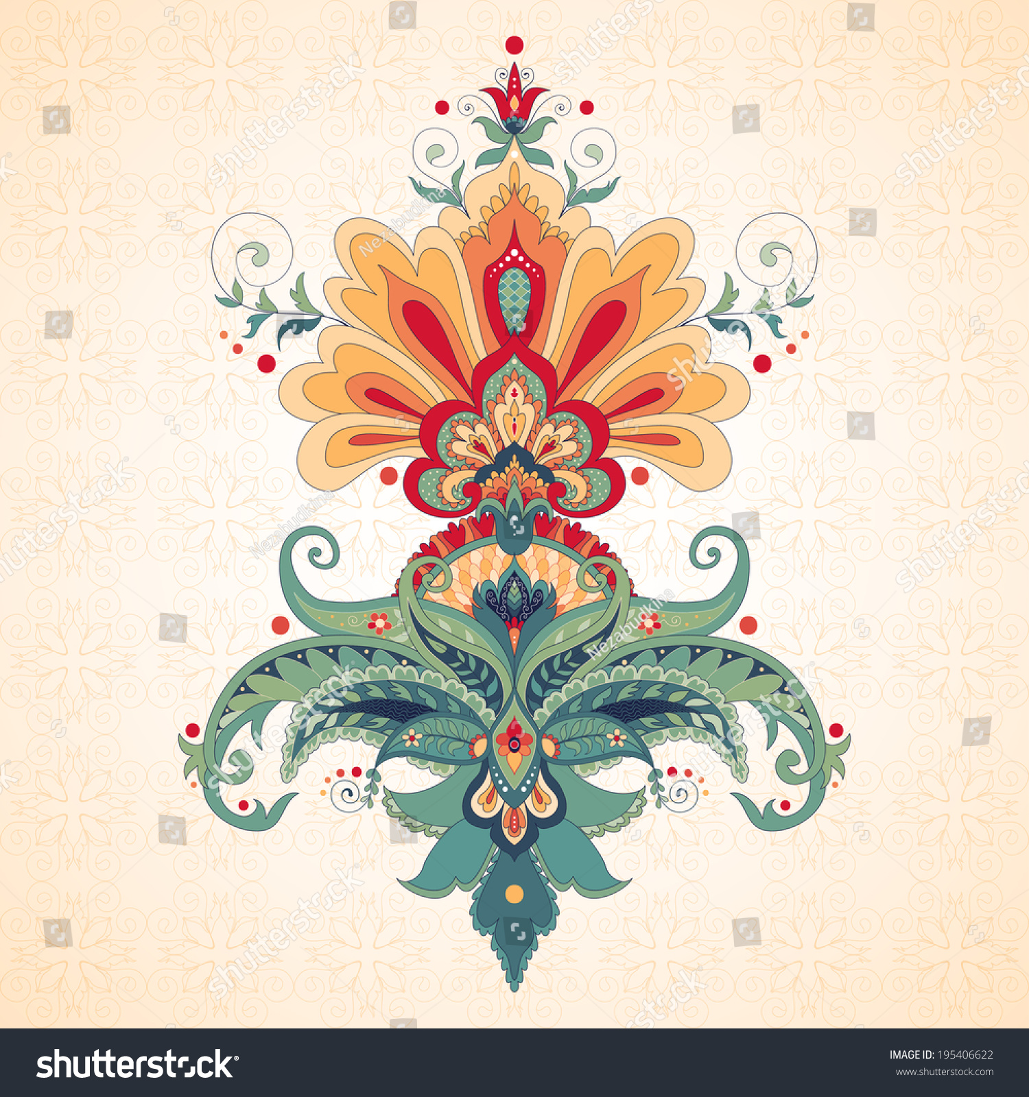 Vector Illustration Beautiful Oriental Traditional Paisley Flower 195406622 Shutterstock