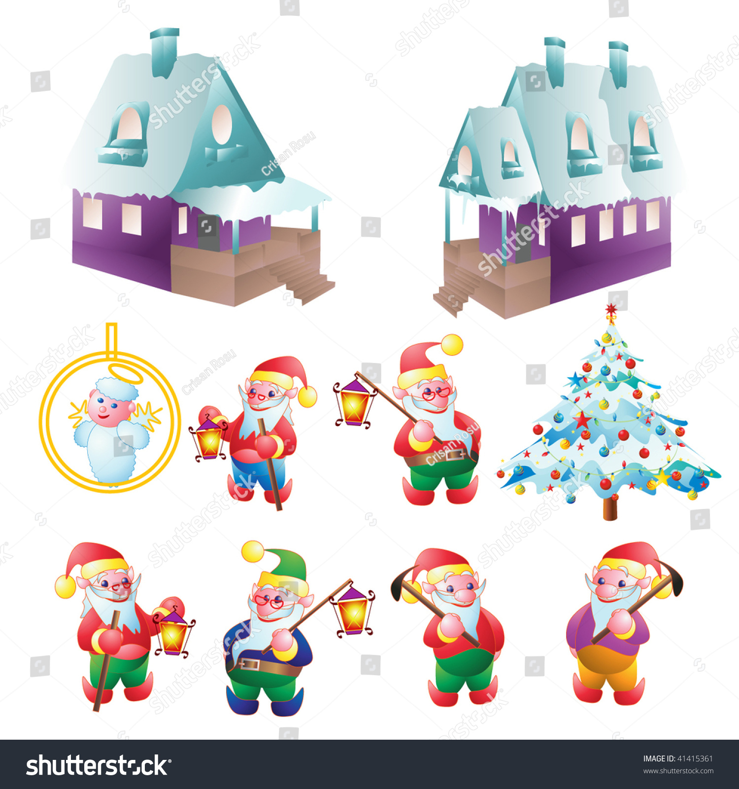 Vector Illustration, Christmas Decorated House, Cartoon Concept, White