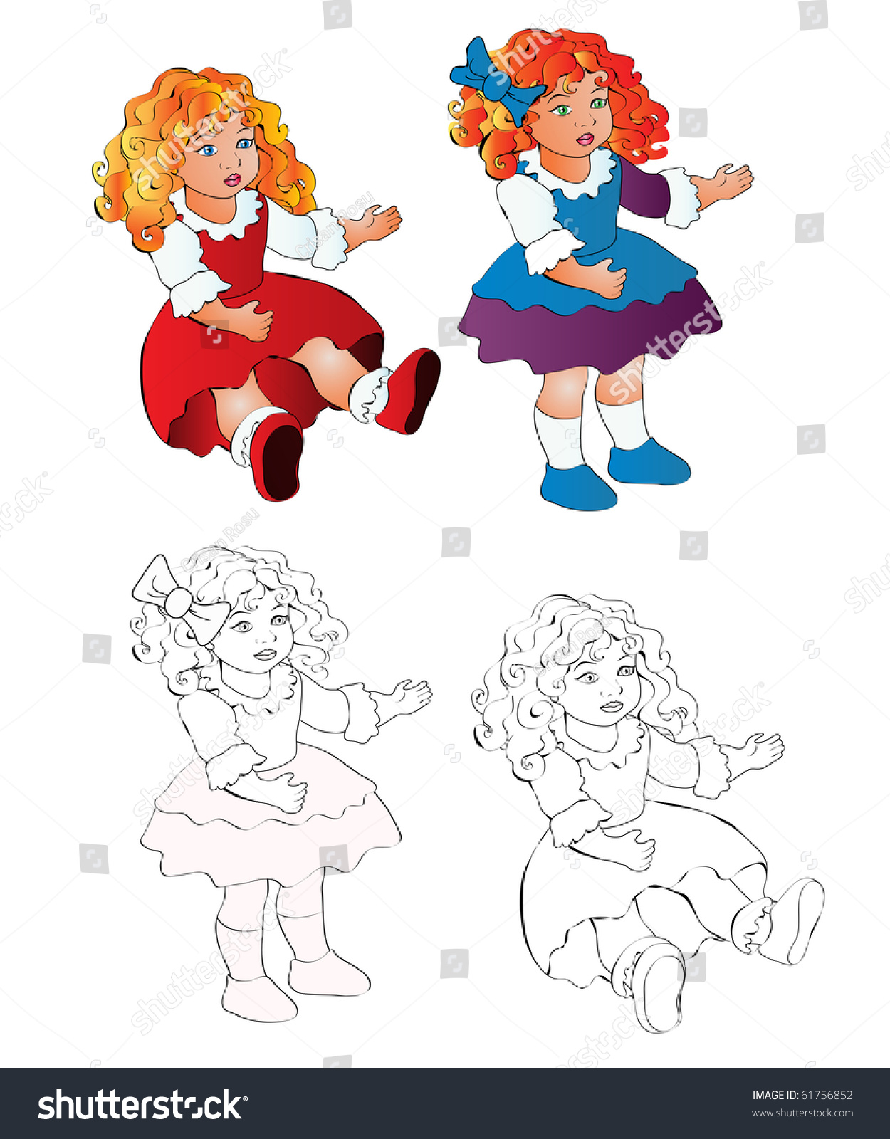 Vector Illustration, Cute Dolls, Cartoon Concept, White Background