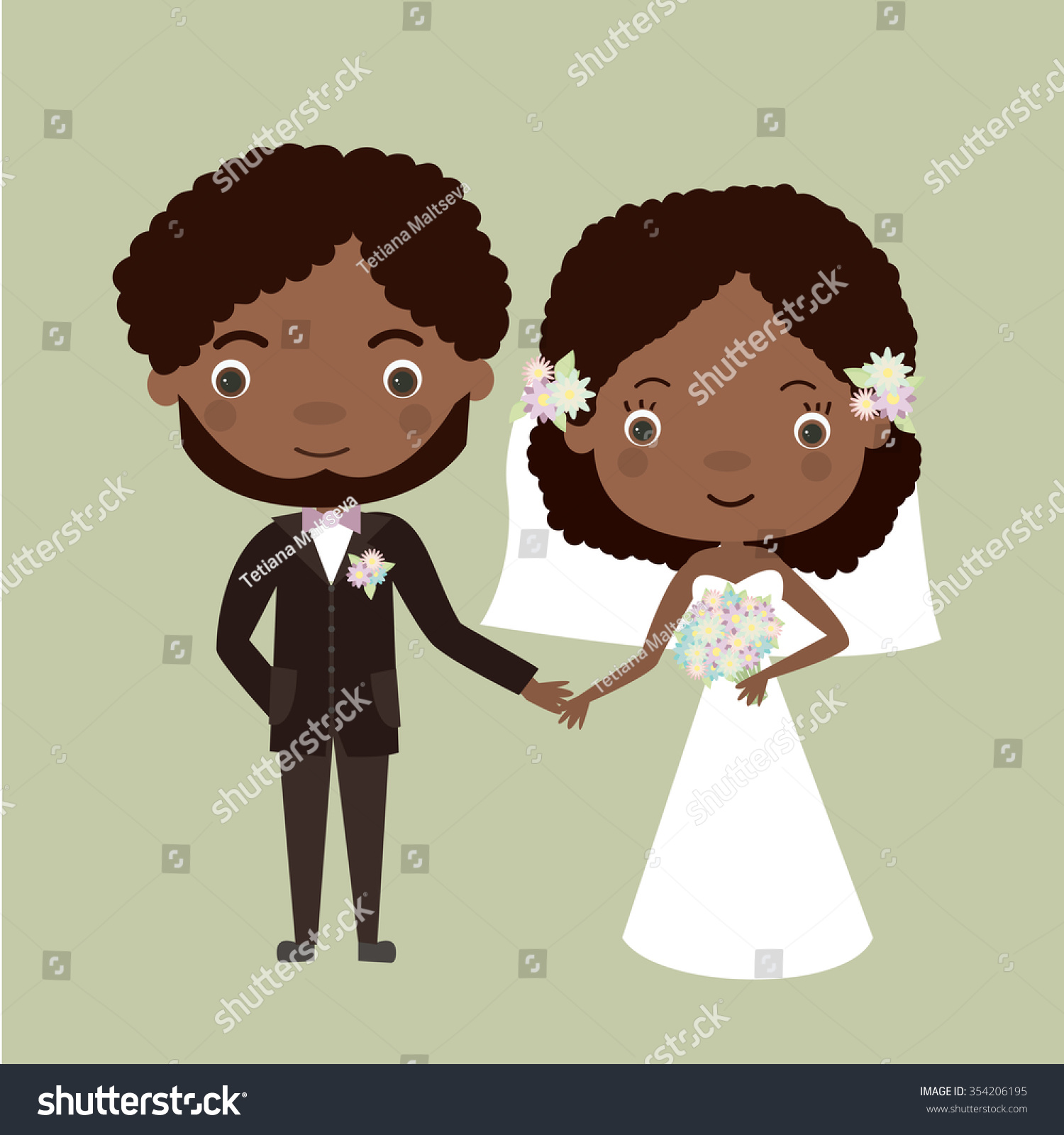 Vector Illustration. Cute Wedding Couple. Black People. African 