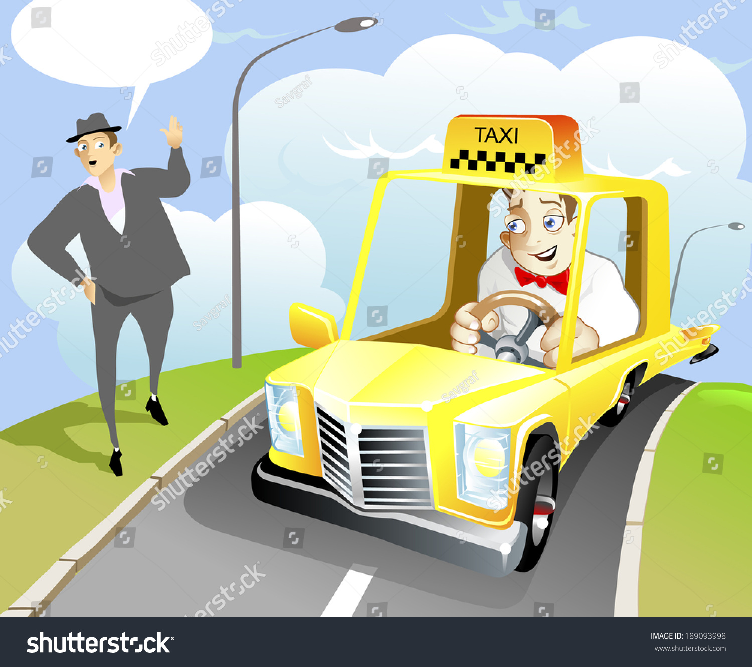 Vector Illustration Funny Taxi Driver Yellow Stock Vector