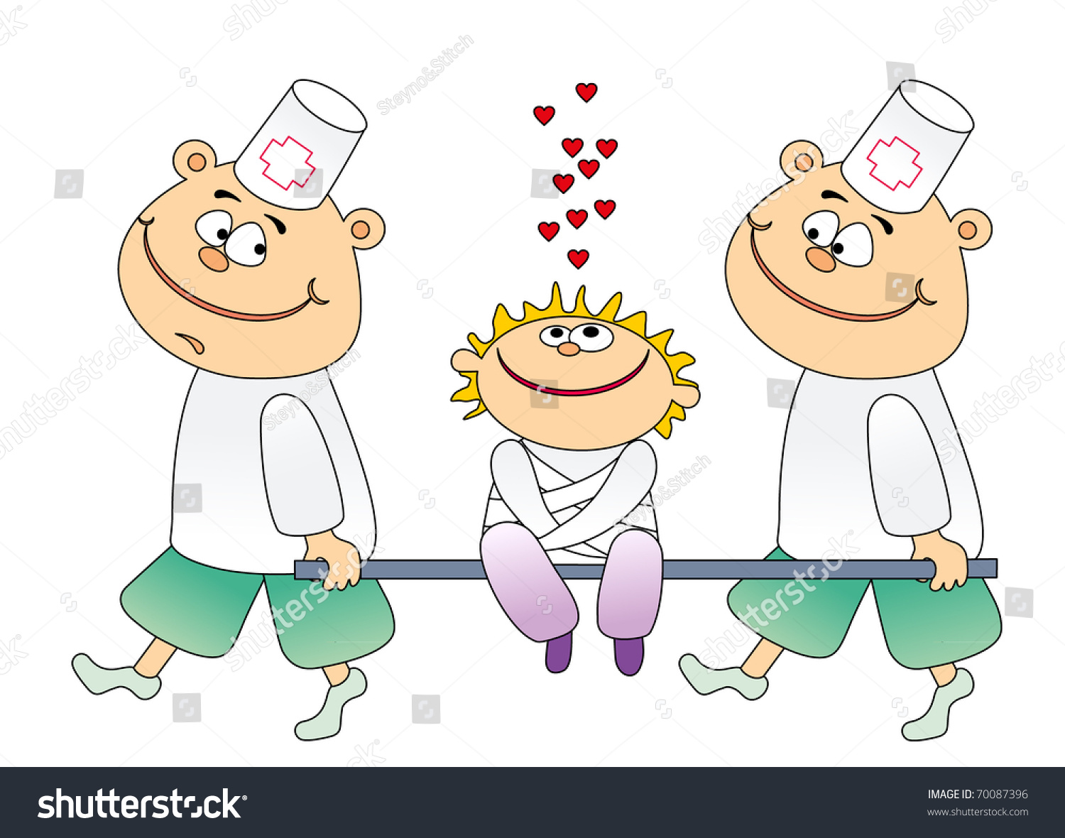 Vector Illustration. Happy Patient And Two Doctors - 70087396