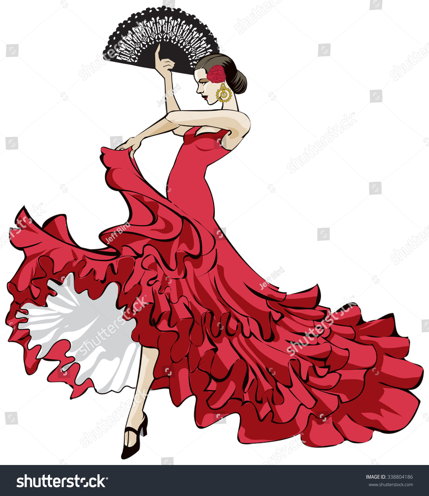 Vector Illustration Of A Beautiful Spanish Flamenco Dancer With Long ...