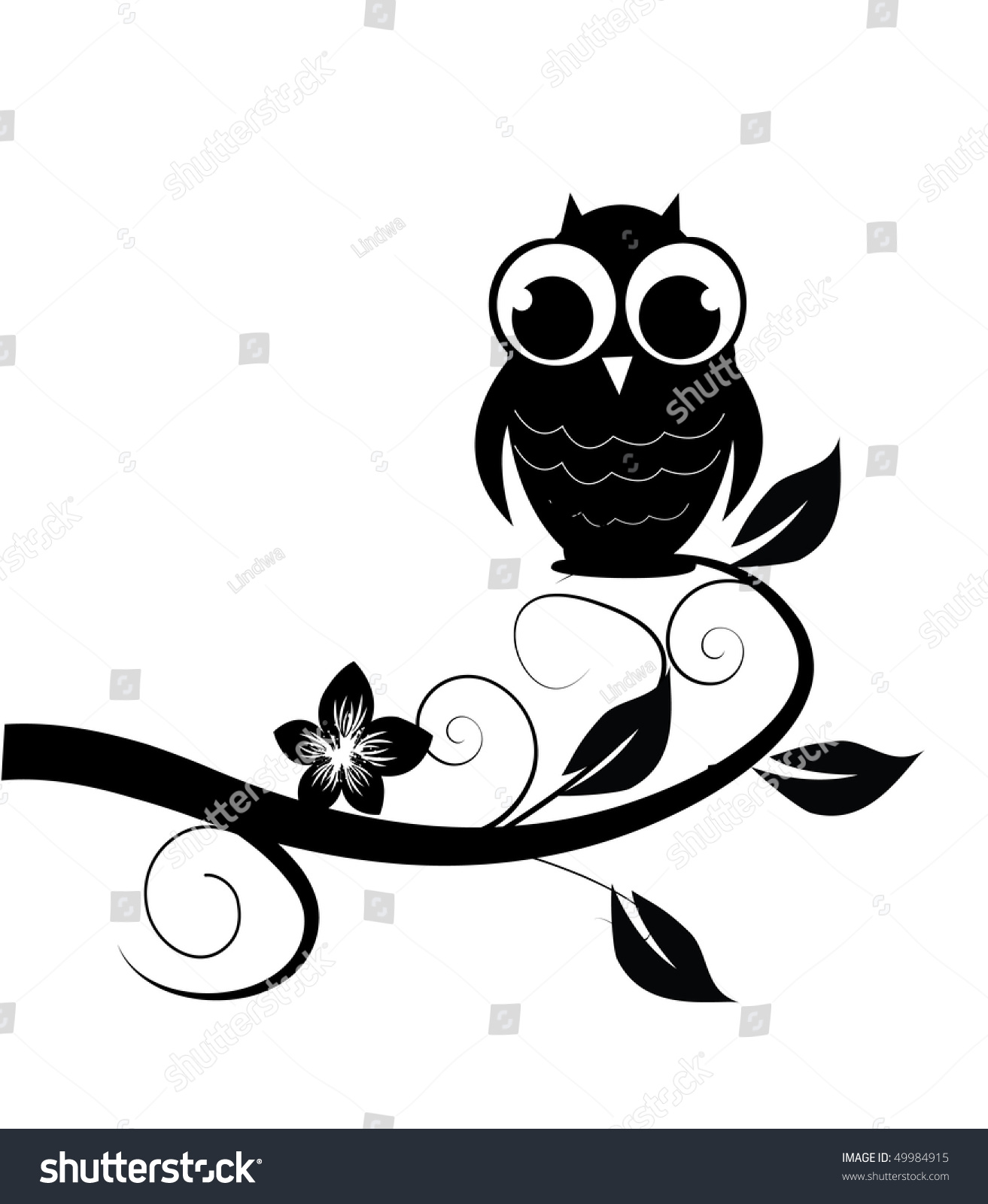 Vector Illustration Black Cartoon Owl Silhouette Stock ...