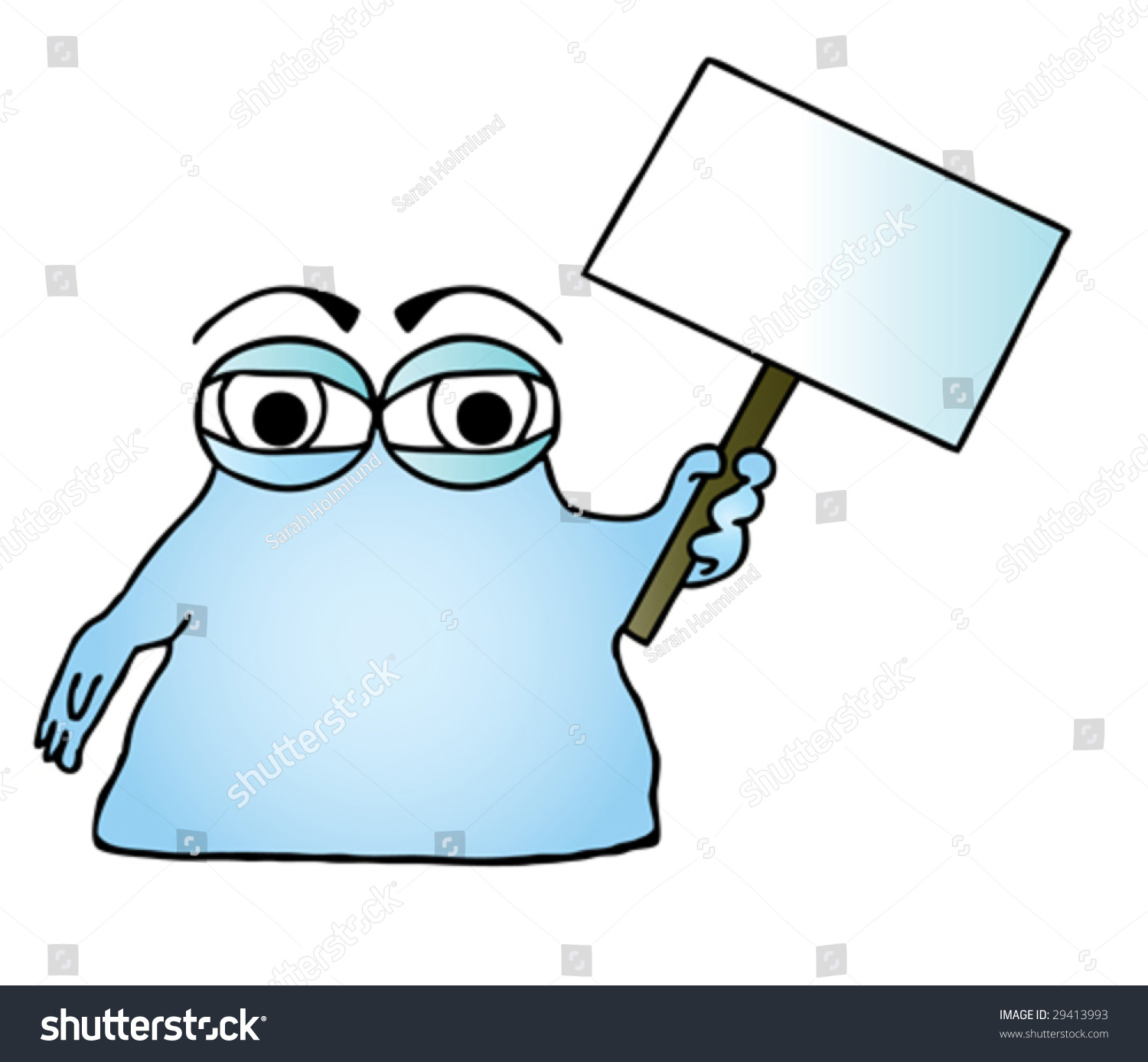 Vector Illustration Of A Blue Cartoon Blob Character Holding A Blank