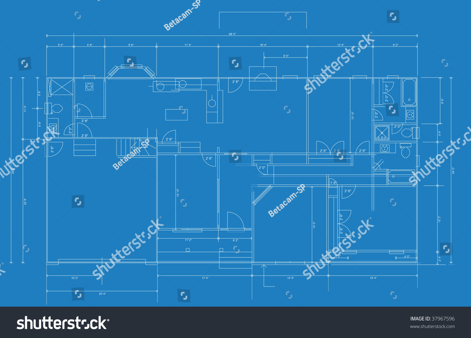 Vector Illustration Of A Blueprint Of A Home Floorplan - 37967596 