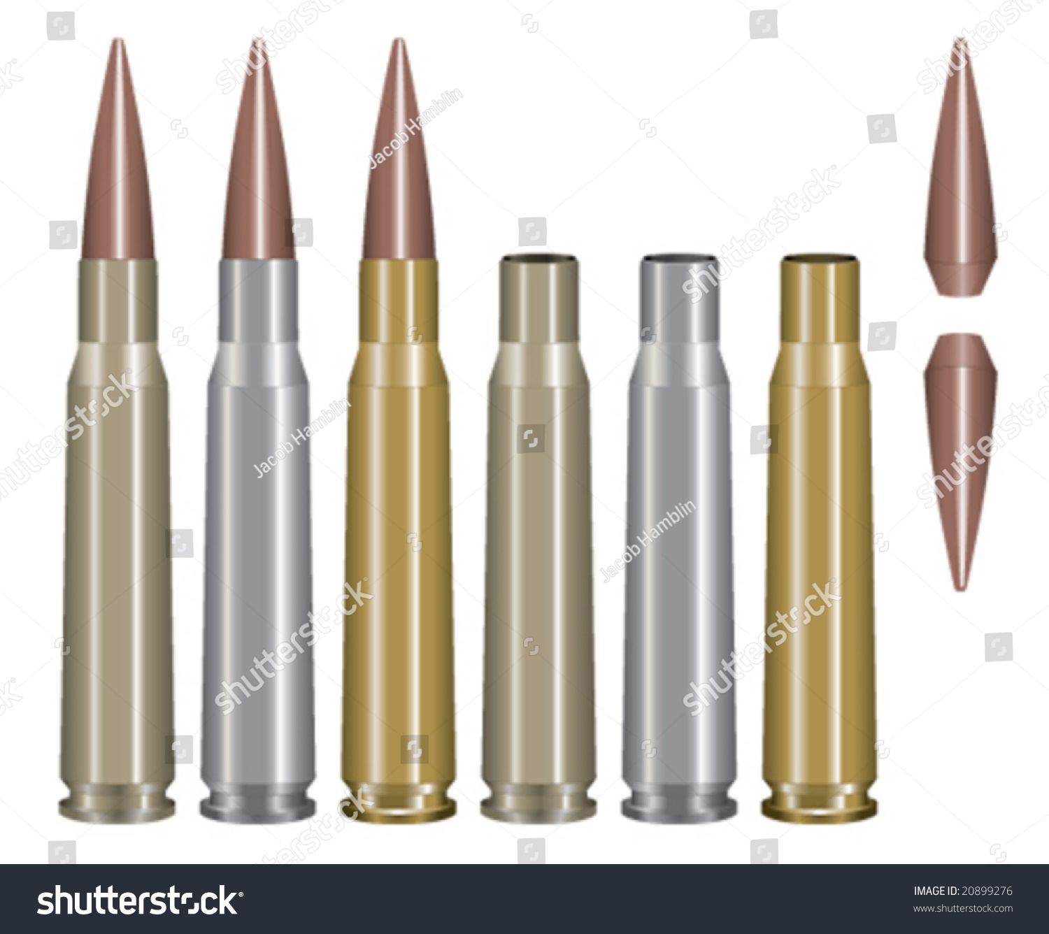 Vector Illustration Of A .50 Caliber Bullet In Multiple Metal Styles 