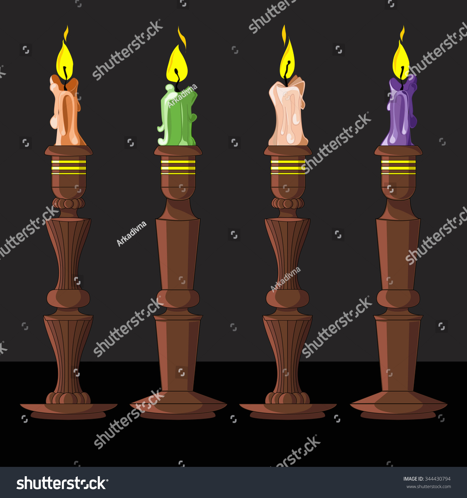 Vector Illustration Of A Candle In Candlestick - 344430794 : Shutterstock