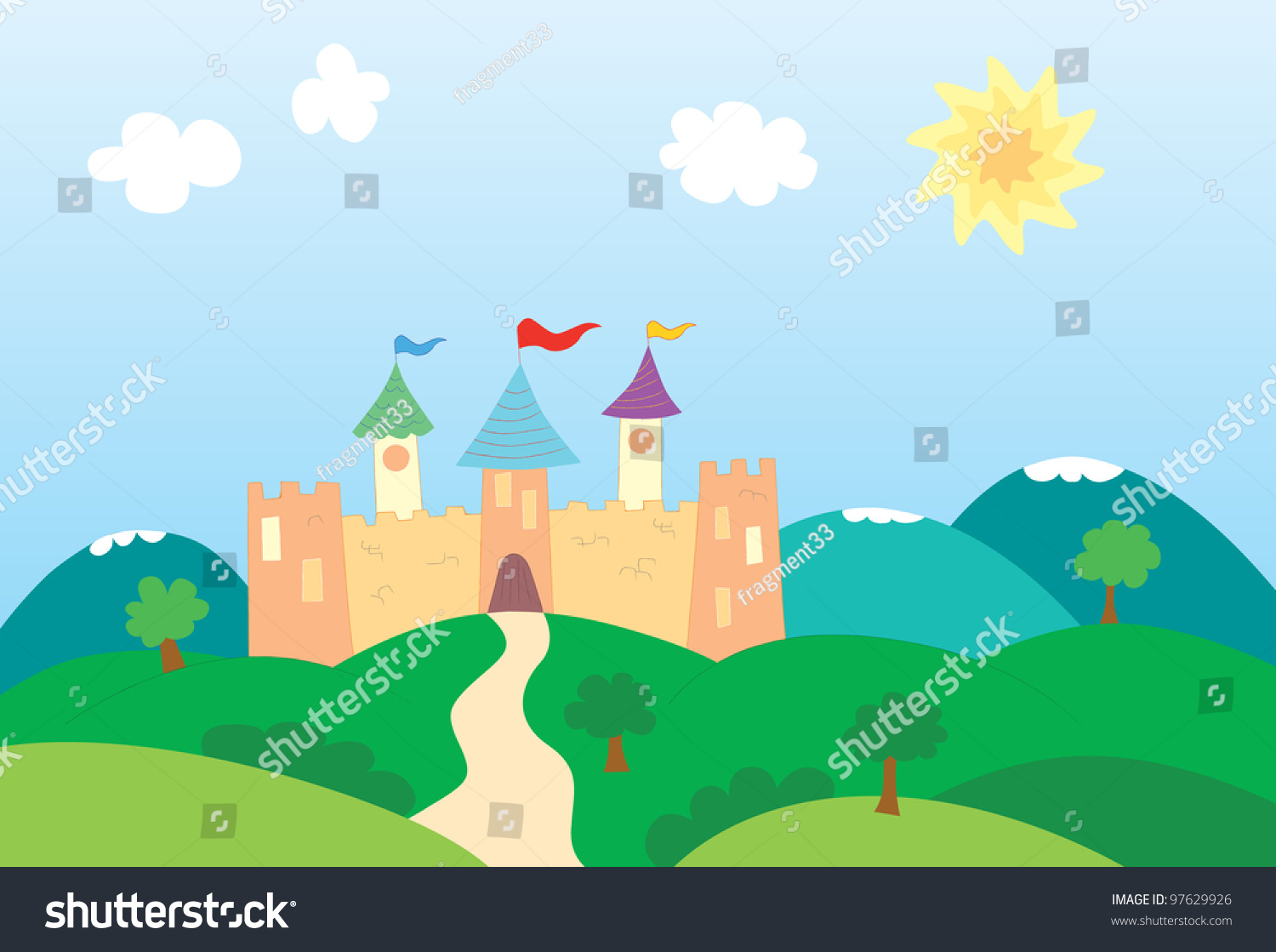 Vector Illustration Of A Cartoon Castle - 97629926 : Shutterstock