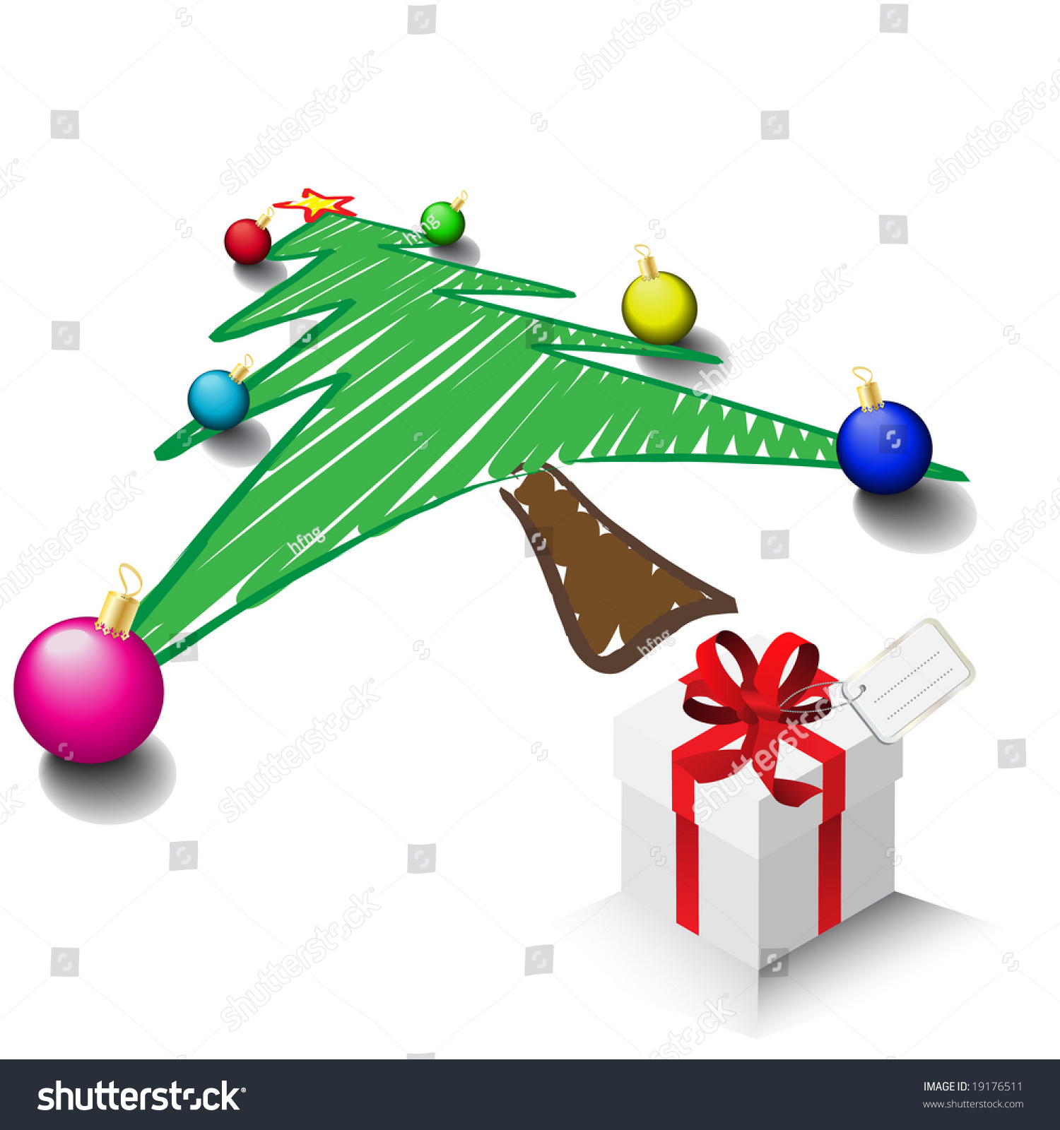 Vector - Illustration Of A Christmas Tree Drawing Or Sketch By A Child