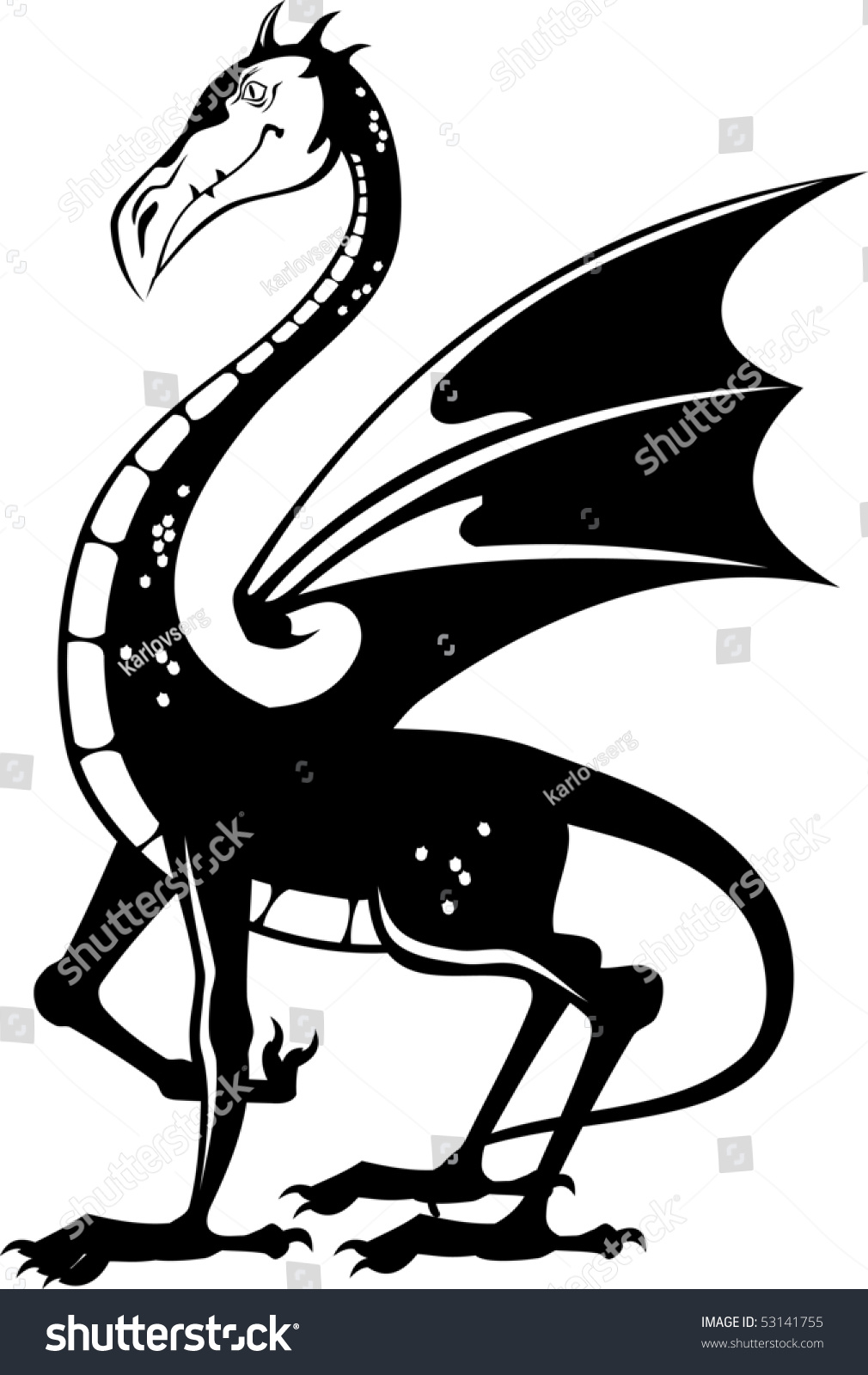 Vector Illustration Dragon Black White Stock Vector 53141755 - Shutterstock