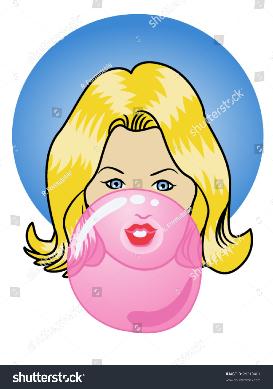 Vector Illustration Of A Girl Blowing A Bubble Gum Bubble 28319401