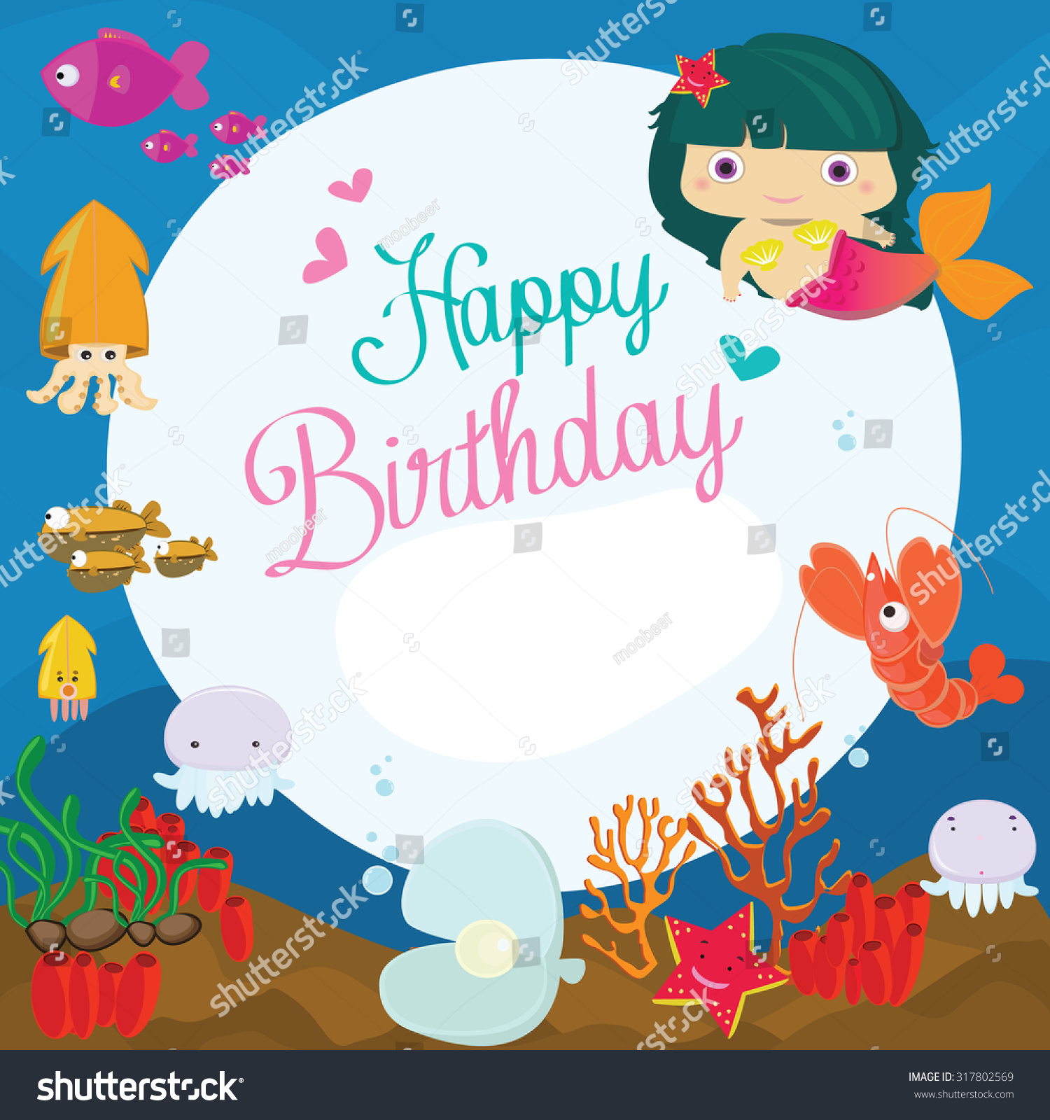 Vector Illustration Happy Birthday Greeting Cardunderwater Stock Vector 