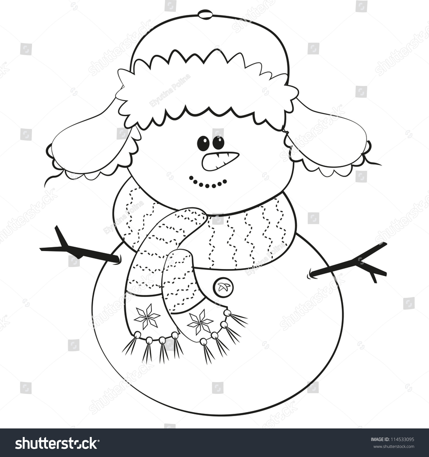 Vector Illustration Of A Smiling Easy Snowman With Cap - 114533095