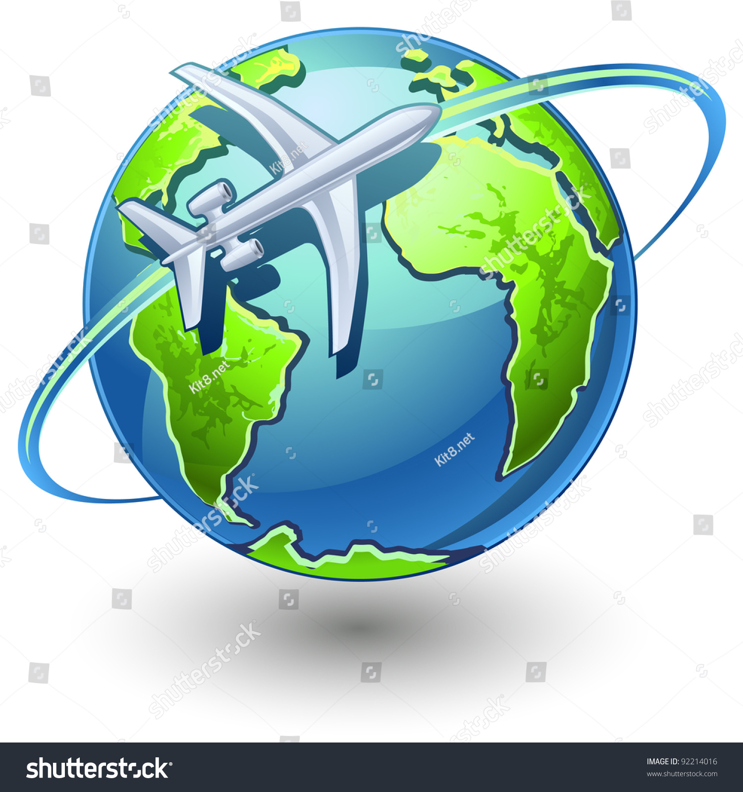 Vector Illustration Airplane Flying Earth On Stock Vector 92214016