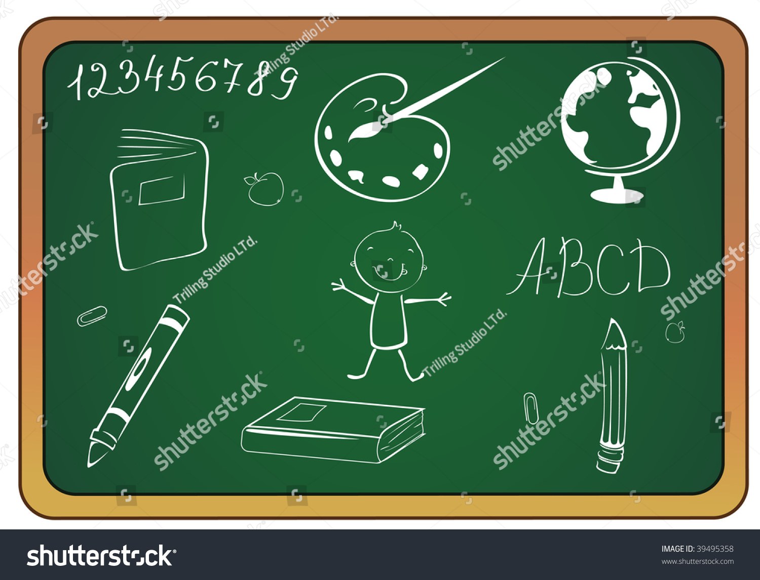 Vector Illustration Of Blackboard With Some Simple Chalk Drawings