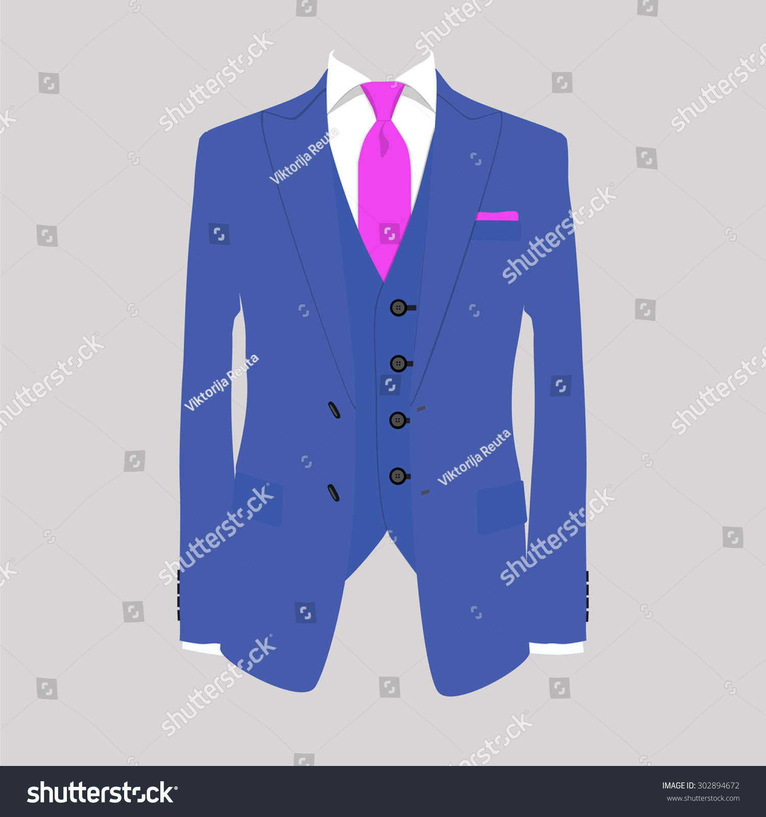 Vector Illustration Of Blue Man Suit With Pink Tie And White Shirt On