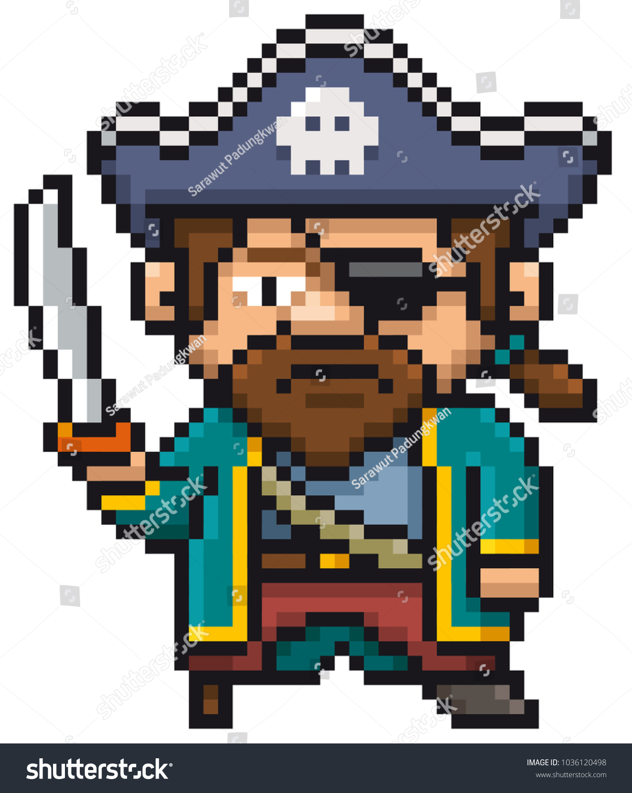 Vektor Stok Vector Illustration Cartoon Pirate Pixel Design Tanpa