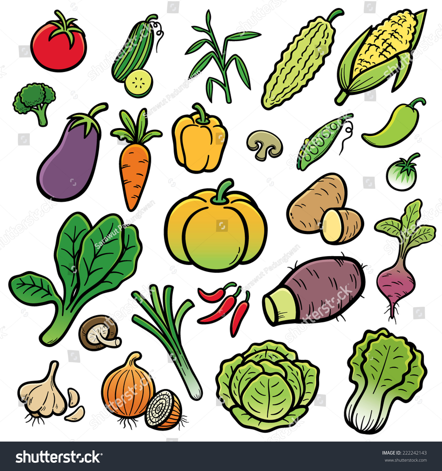 Vector Illustration Of Cartoon Vegetable Set - 222242143 : Shutterstock